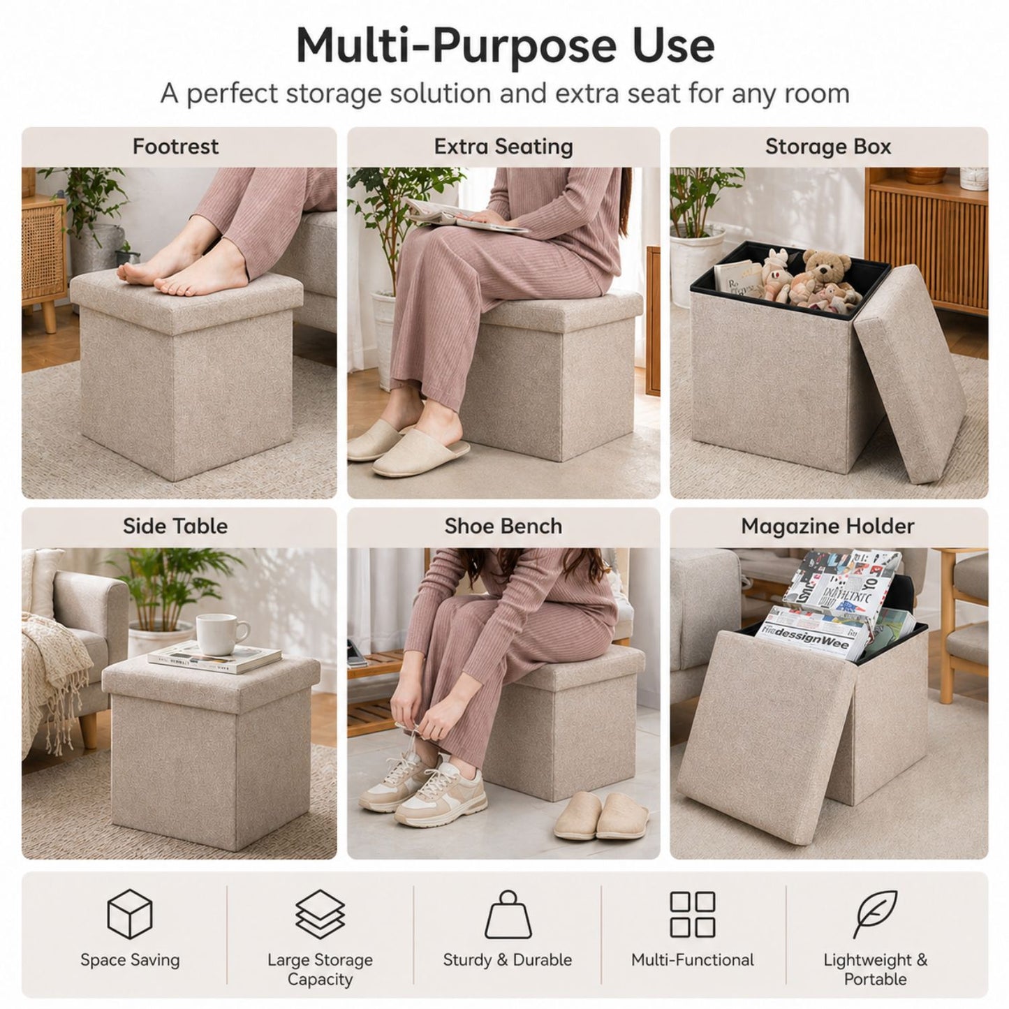 2 in 1 Foldable Storage Box & Stool Sofa