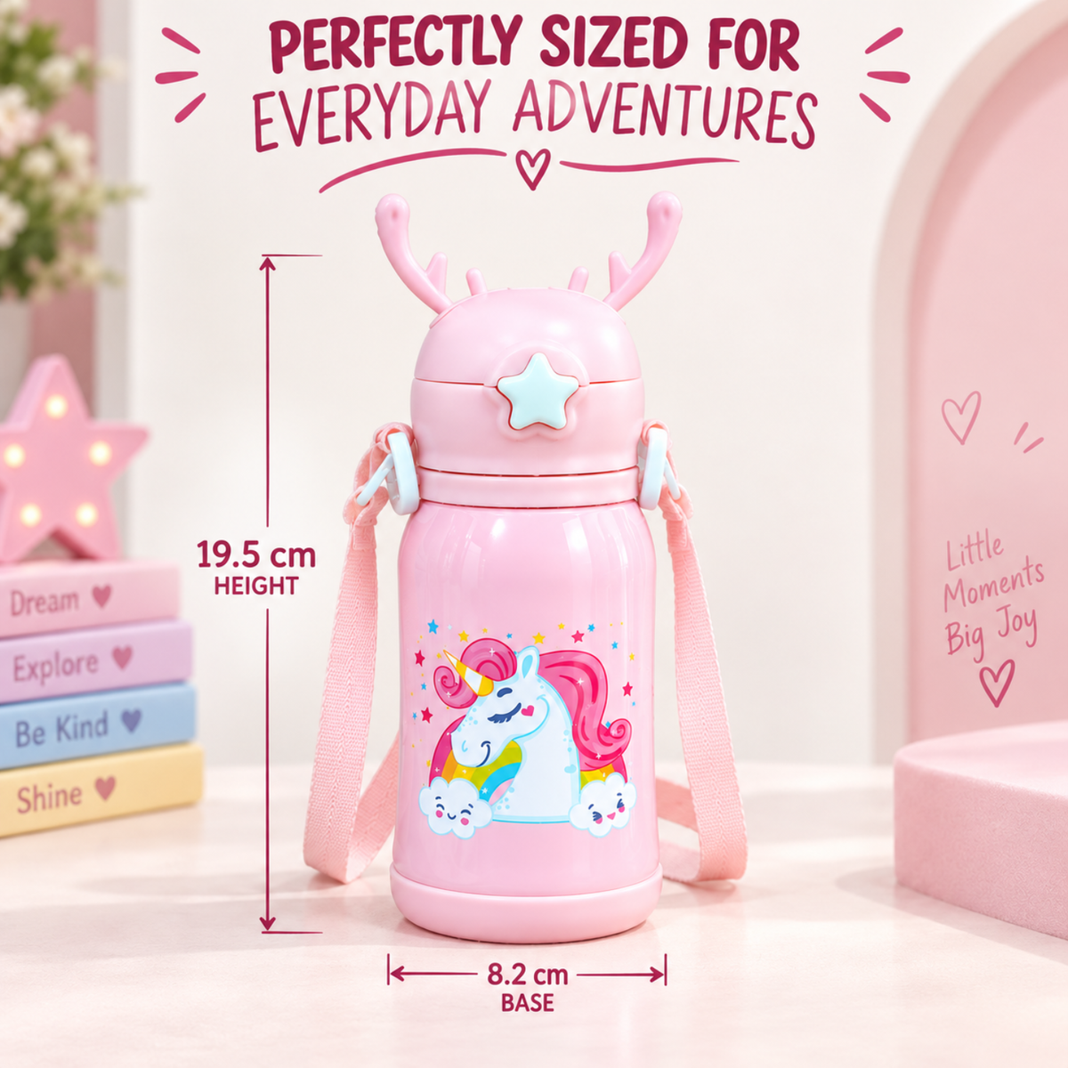 Kids Unicorn Stainless Steel Sipper Water Bottle, 750 ml, Pink