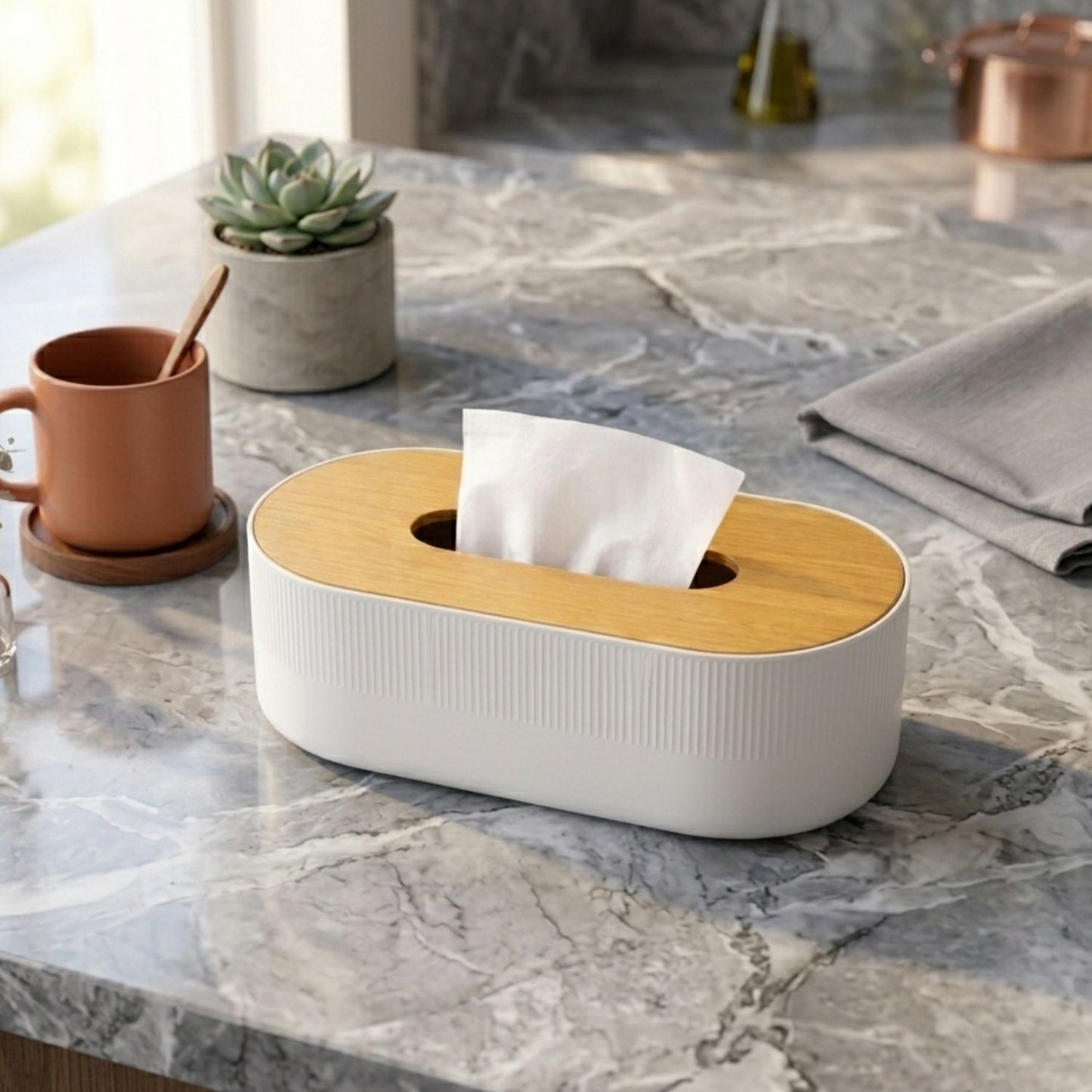 Tissue Paper Holder with Wooden Lid