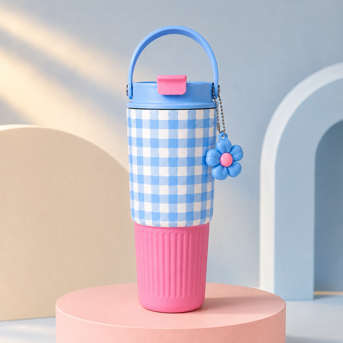 750 ml Cute Stainless Steel Tumbler with Flip Top Lid (Blue Pink)