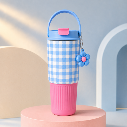 750 ml Cute Stainless Steel Tumbler with Flip Top Lid (Blue Pink)