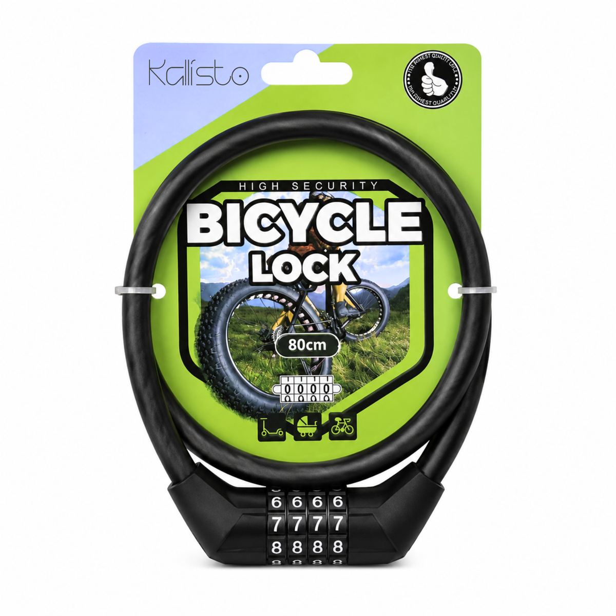 Bicycle Lock 80 CM, 4-Digit Combination Cable Lock for Cycle, Bike, Scooter & Stroller, Steel Cable with PVC Protective Coating, Resettable Anti-Theft Lock, Black