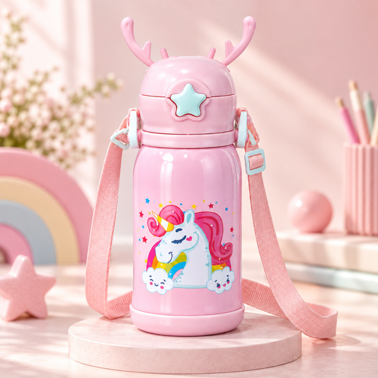 Kids Unicorn Stainless Steel Sipper Water Bottle, 750 ml, Pink