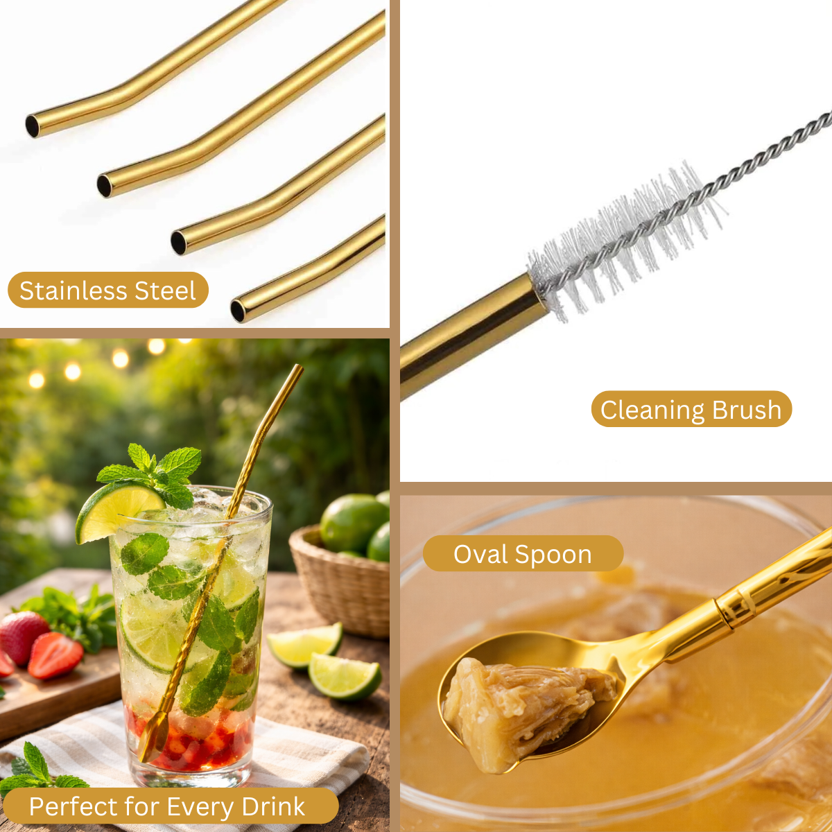 2 - in - 1 Reusable Stainless Steel Straw Spoons - Royalkart® Straw Spoons - Royalkartreusable straws