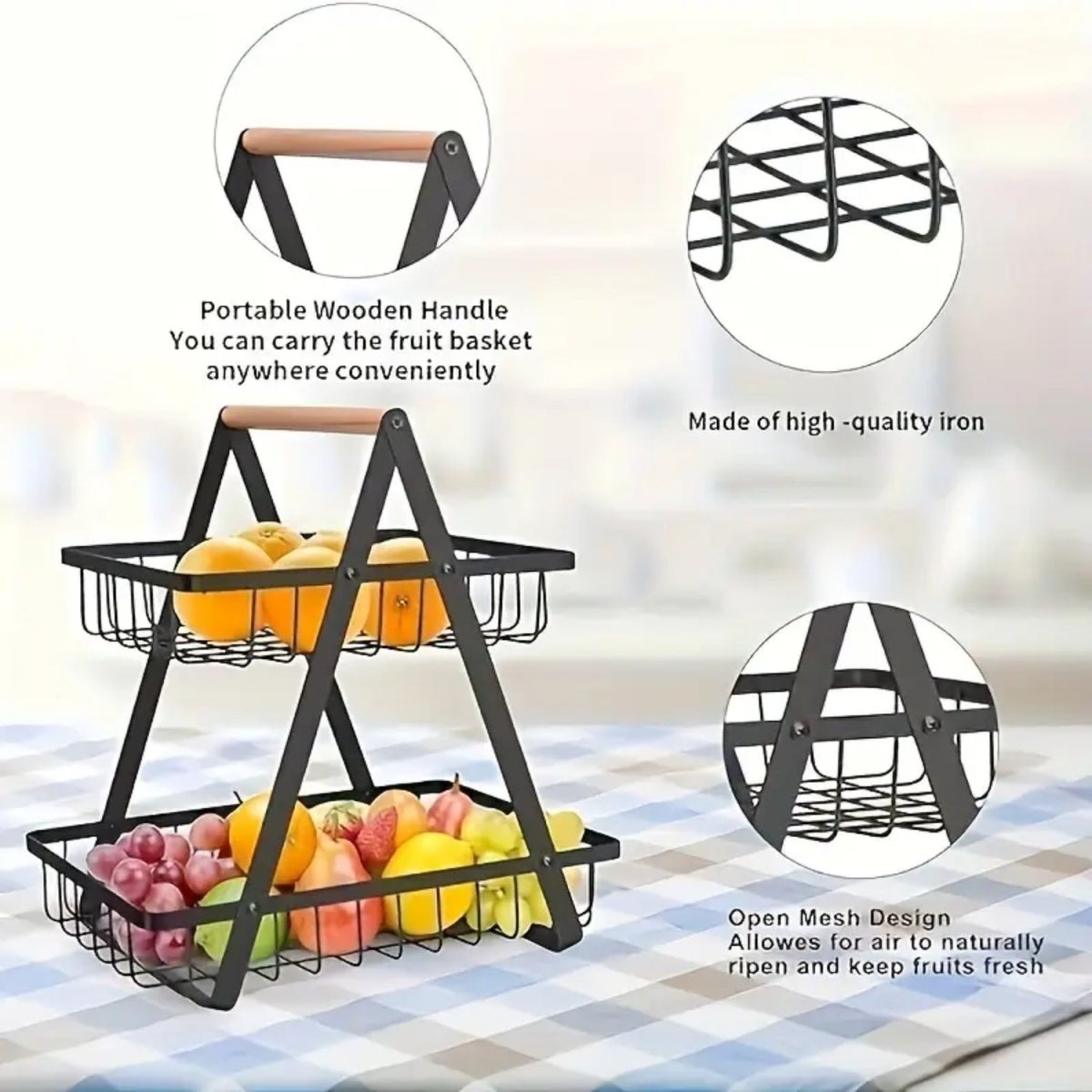 2 - Tier Metal Storage Basket for Fruits, Vegetables & Spices - Perfect for Kitchen Organization, Picnics, Holiday - #Royalkart#Fruit basket