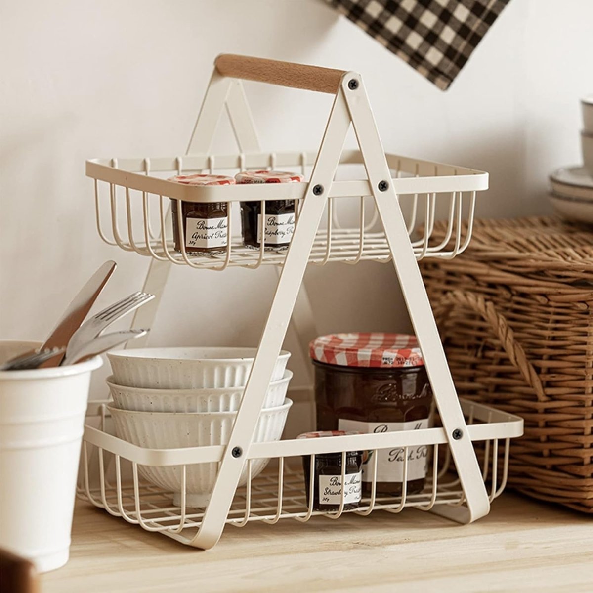 2 - Tier Metal Storage Basket for Fruits, Vegetables & Spices - Perfect for Kitchen Organization, Picnics, Holiday - #Royalkart#Fruit basket