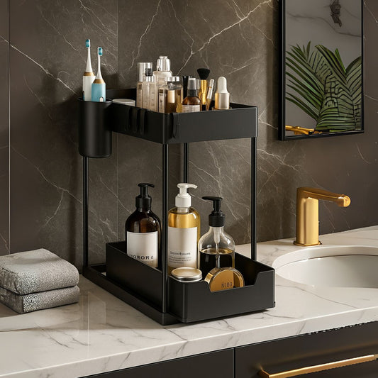 2 - Tier Under - Sink Organizer Storage Rack with Pull - Out Drawer - Royalkartunder sink organizer