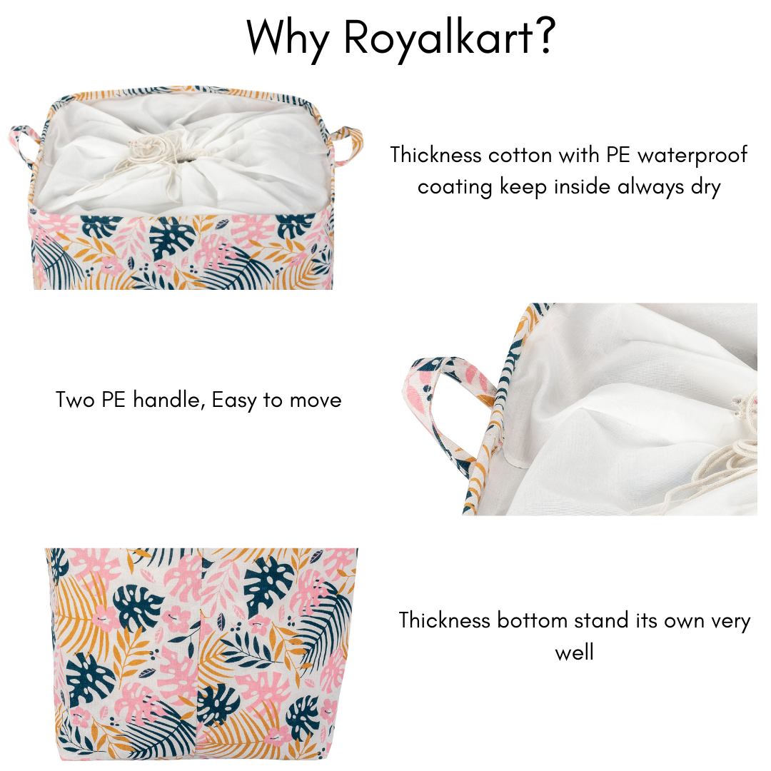 100L Square Storage Laundry Basket Printed Laundry Bag- #Royalkart#blue leaf laundry bag