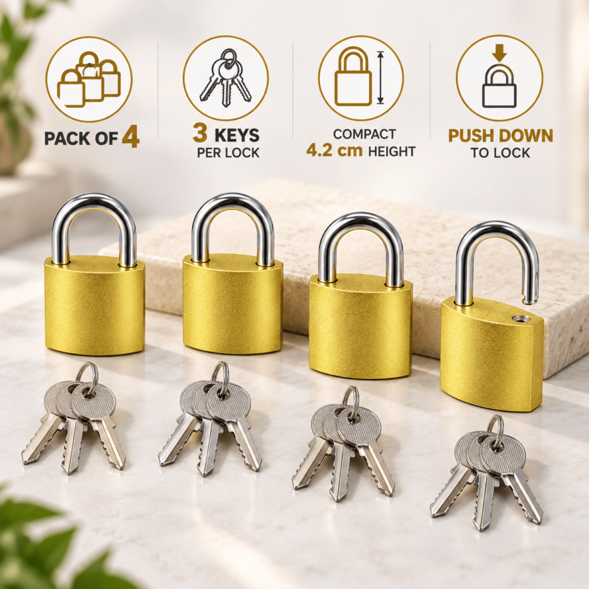 25mm Solid Mini Brass Luggage Padlock with Keys | 4 Brass Keys LOCKS- #Royalkart#cabinet lock