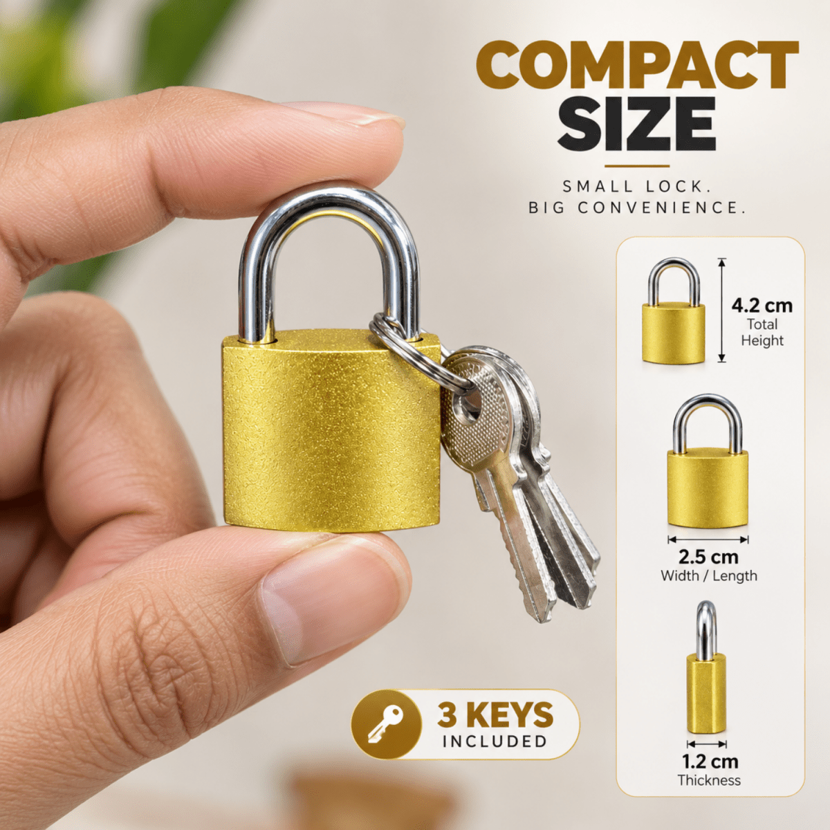 25mm Solid Mini Brass Luggage Padlock with Keys | 4 Brass Keys LOCKS- #Royalkart#cabinet lock