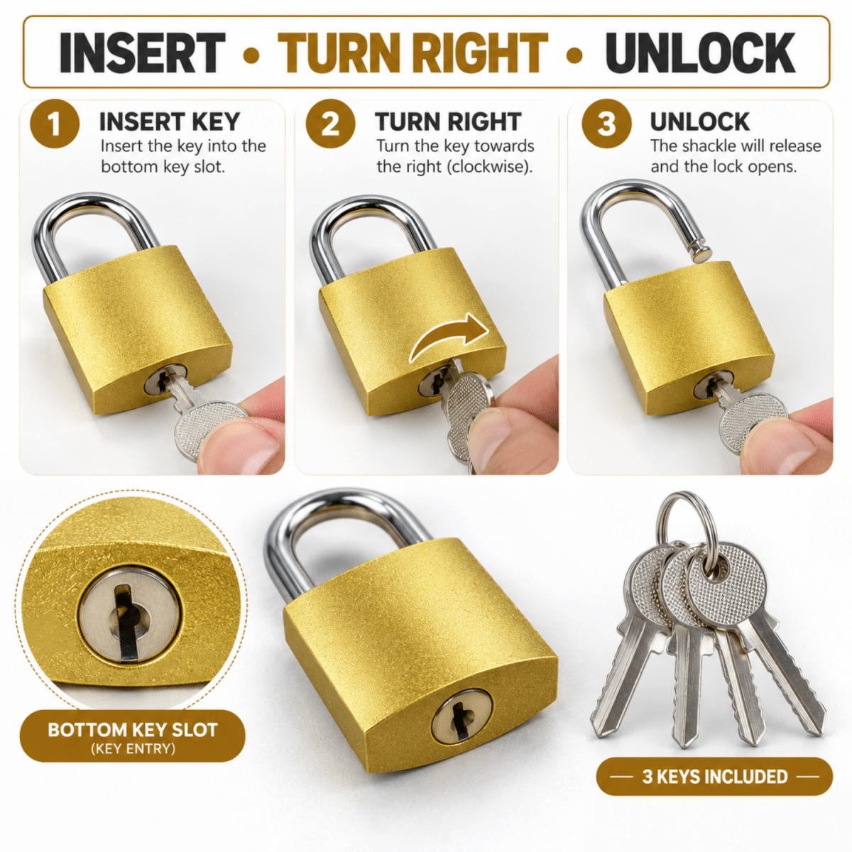 25mm Solid Mini Brass Luggage Padlock with Keys | 4 Brass Keys LOCKS- #Royalkart#cabinet lock