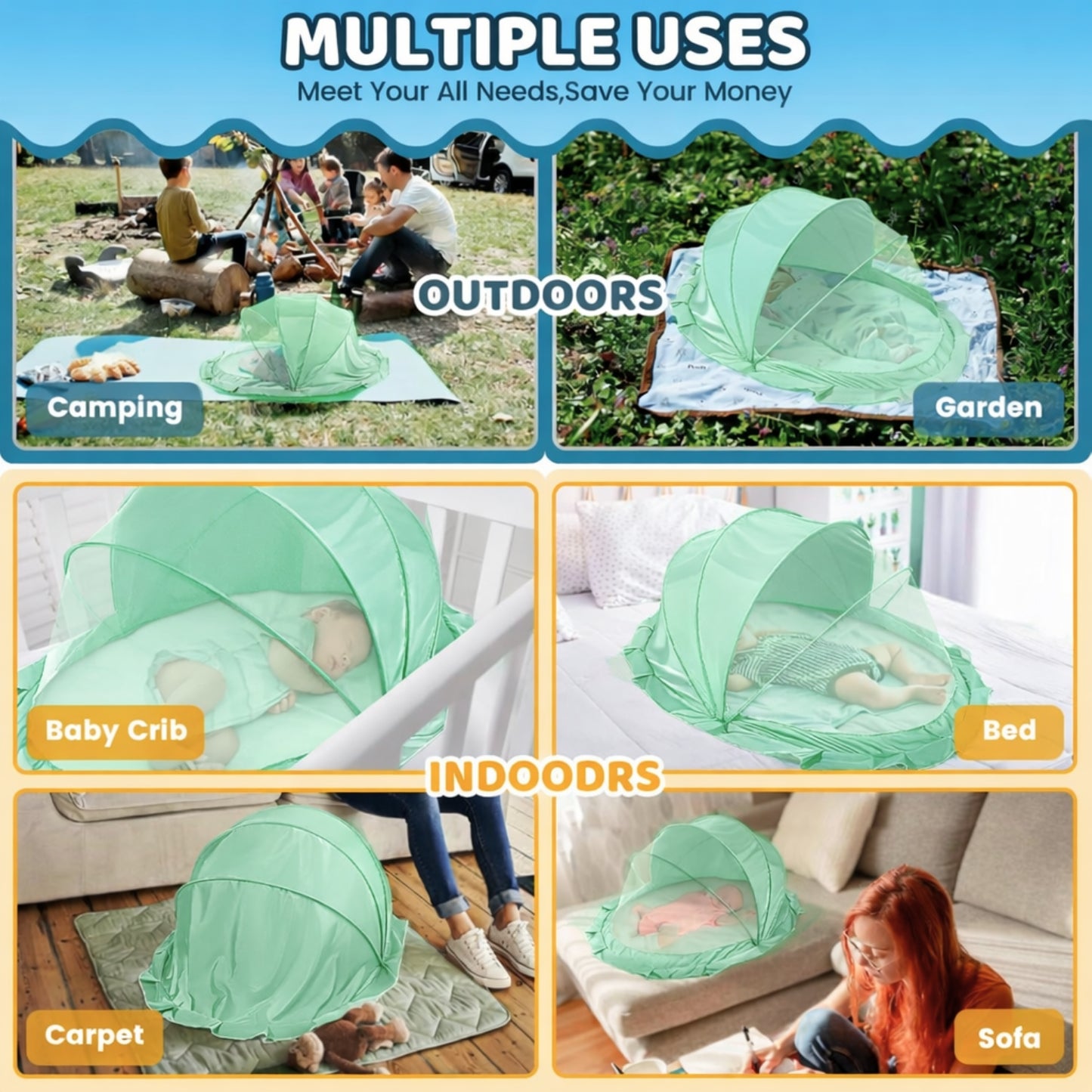 Royalkart Foldable  Baby Mosquito Net for Babies & Toddlers (0 to 24 months - Green)