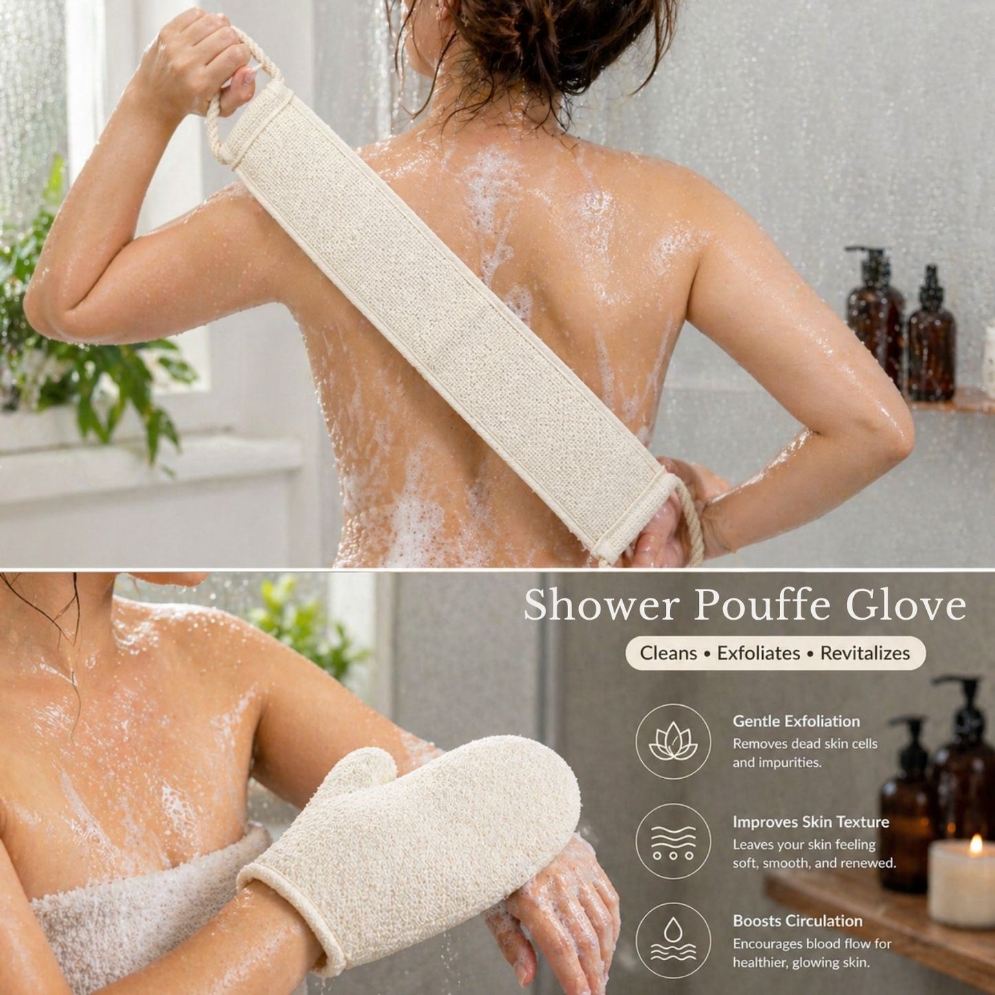 Bath Loofah with Back Scrubber (Cream)