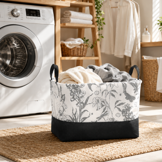 35L Foldable Laundry Basket with Handles – Floral Print, Water-Resistant Inner Lining