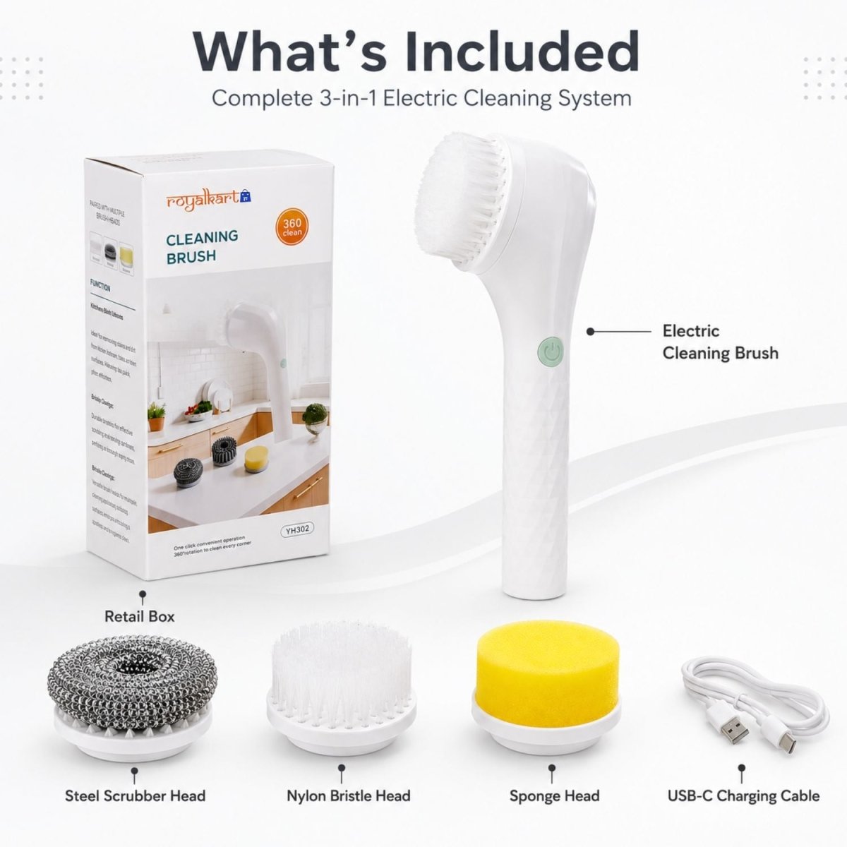 3-in-1 Handheld Electric Spin Scrubber Electric Spin Scrubber- RoyalkartElectric Spin Scrubber