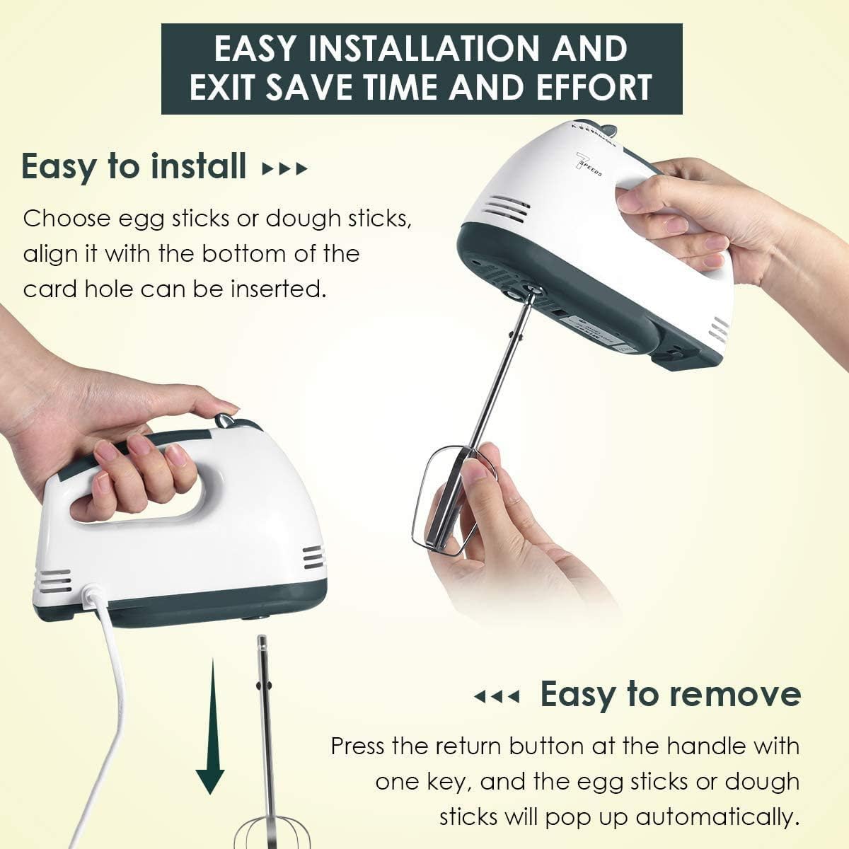 300W Electric Hand Mixer - 2 Mixer & 2 Dough Hooks - #Royalkart#beater