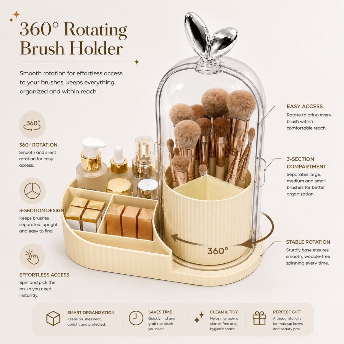 360° Rotating Makeup Organizer (Cream) MAKE ORGANIZER- RoyalkartMakeup Organizers