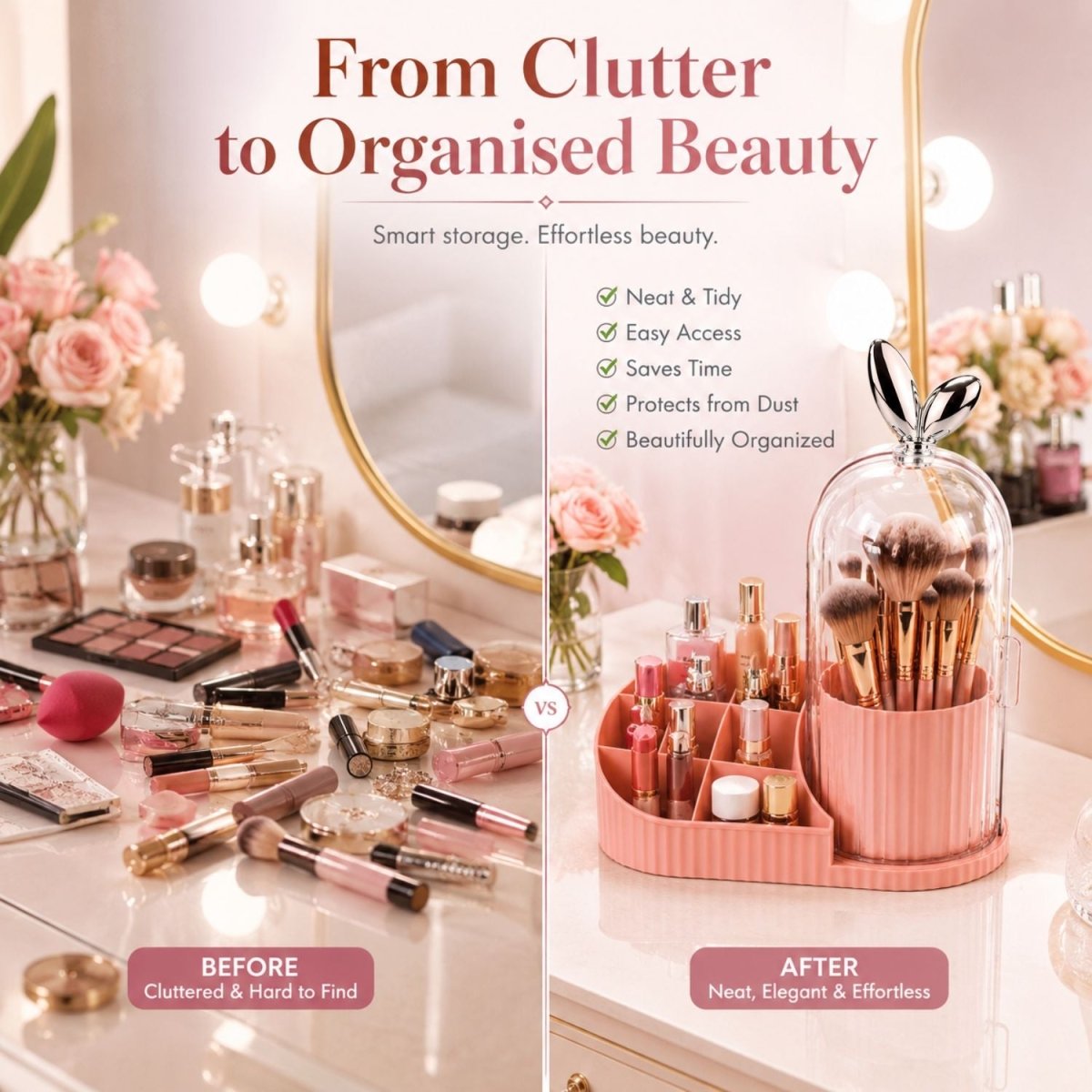 360° Rotating Makeup Organizer (Peach) Makeup Organizer- RoyalkartMakeup Organizers