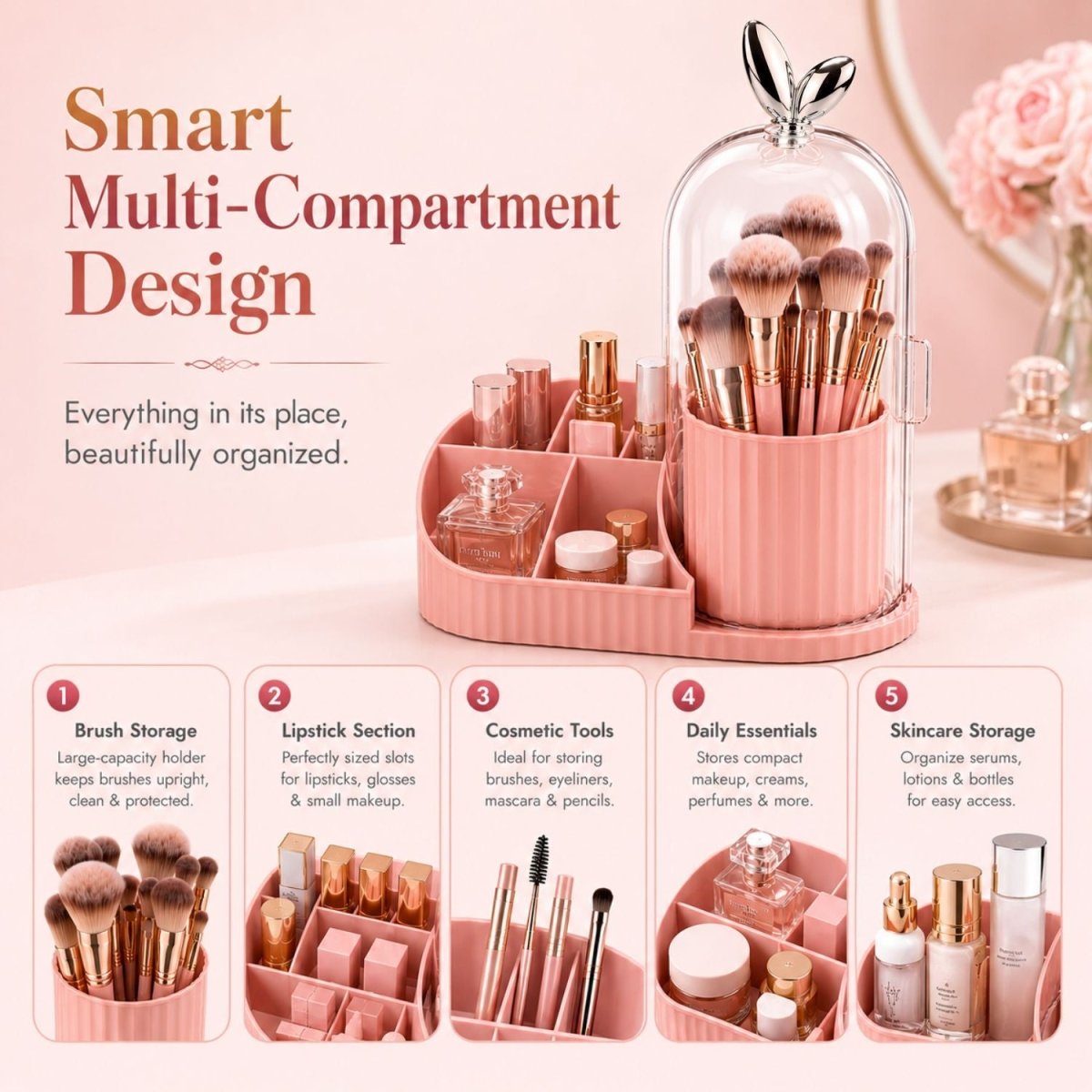 360° Rotating Makeup Organizer (Peach) Makeup Organizer- RoyalkartMakeup Organizers