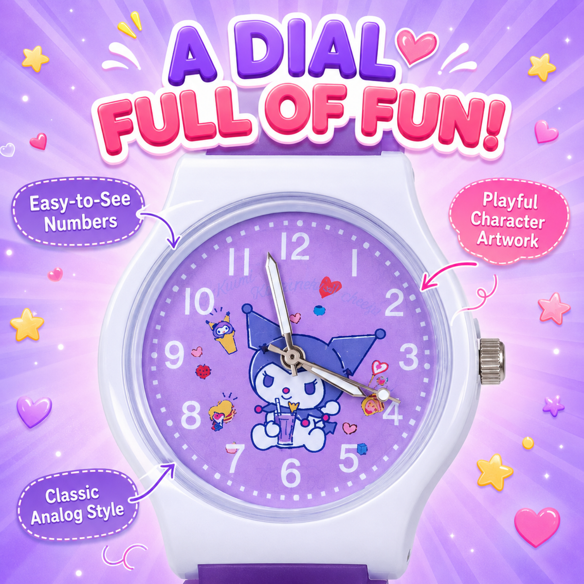 Cute Kids Analog Wrist Watch for Girls | 3D Cartoon Silicone Strap | Adjustable Comfortable Band | Fun Theme | Easy-to-Read Learning Dial | Lightweight Everyday Watch
