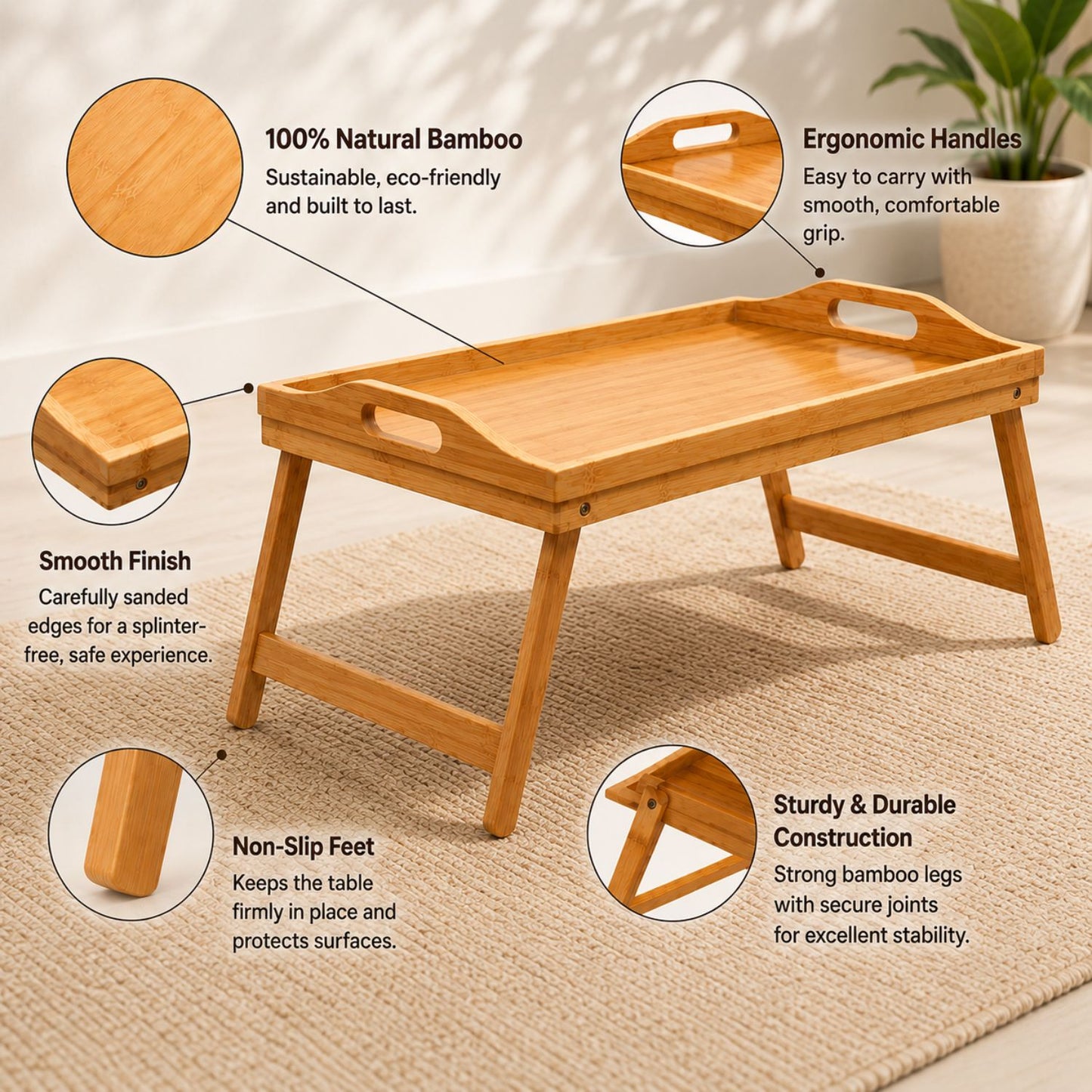 2 in 1 Bamboo Serving Tray Table
