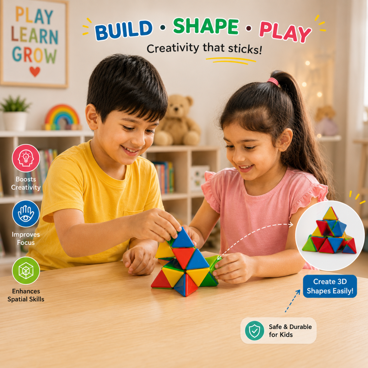 Pyraminx Puzzle Cube 3D Brain Teaser | Pyramid Shape Twist Puzzle & Logic Game for Kids 3+ Years | Colour Matching Educational Learning Toy for Boys Girls Children & Adults