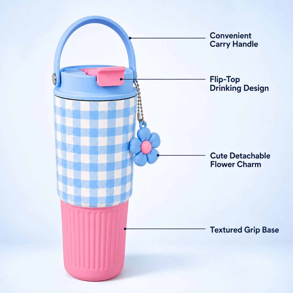 750 ml Cute Stainless Steel Tumbler with Flip Top Lid (Blue Pink)