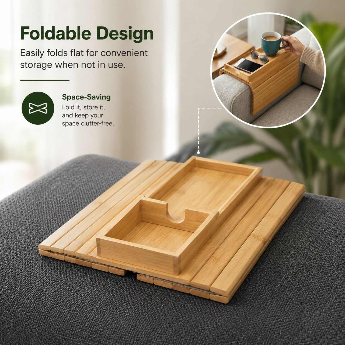 Bamboo Sofa Armrest Tray
