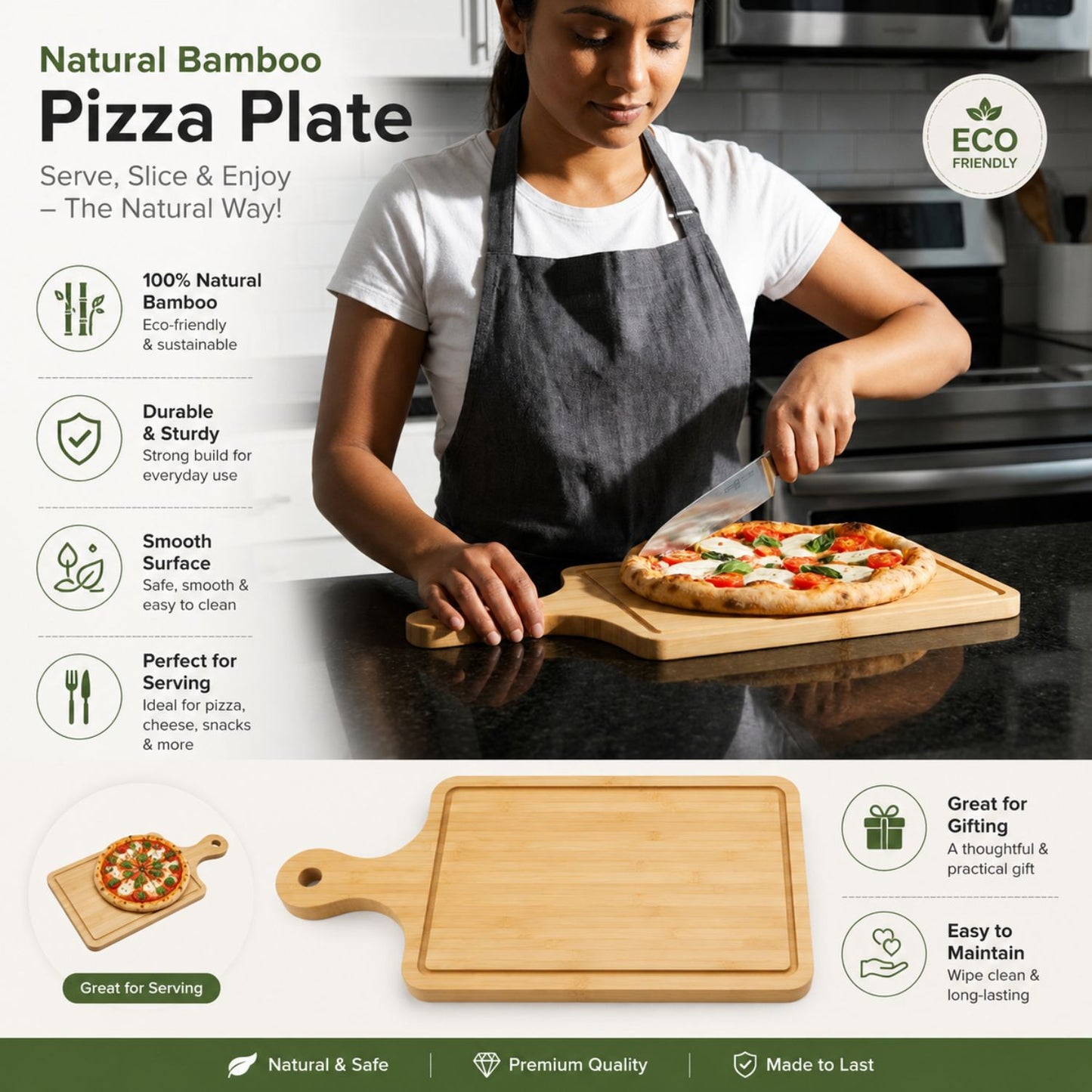 Wooden Pizza Serving Platter Tray