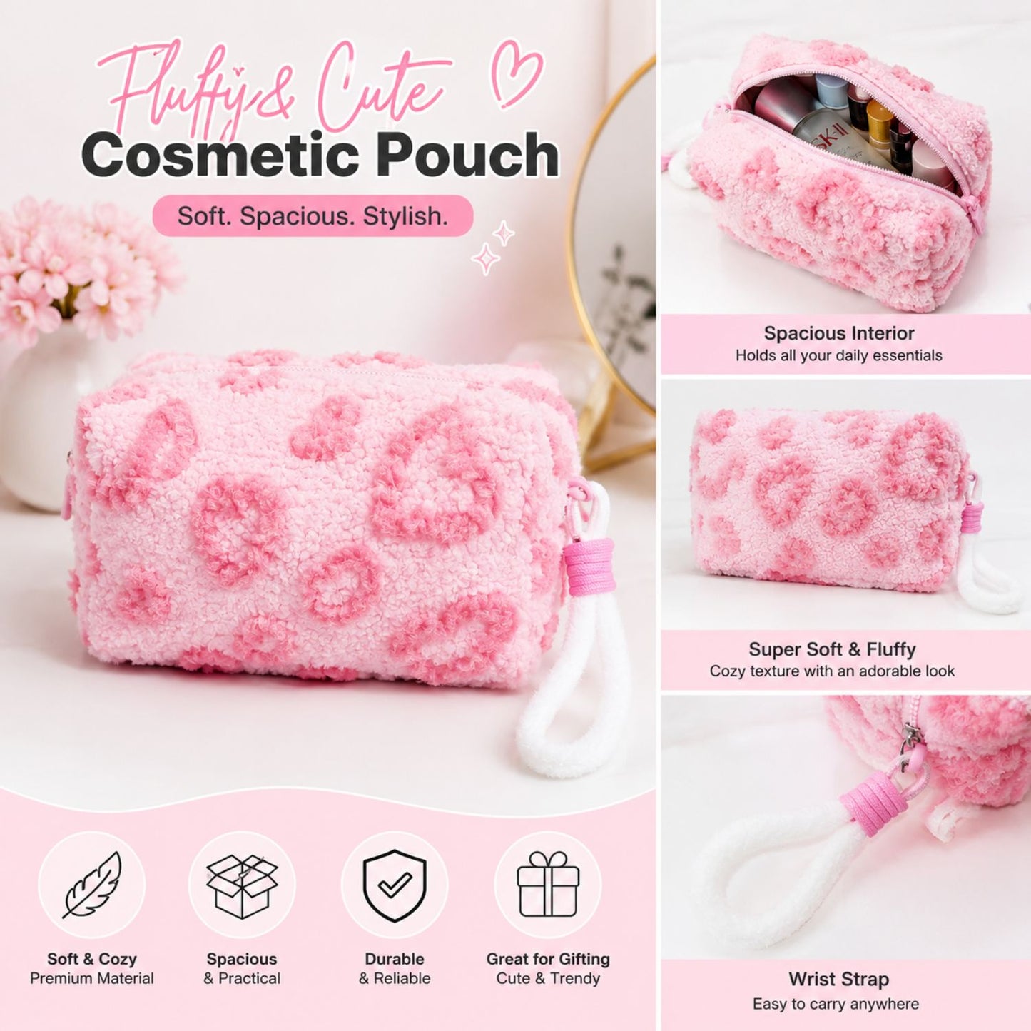 Fur Hearts Travel Pouch (Pink)