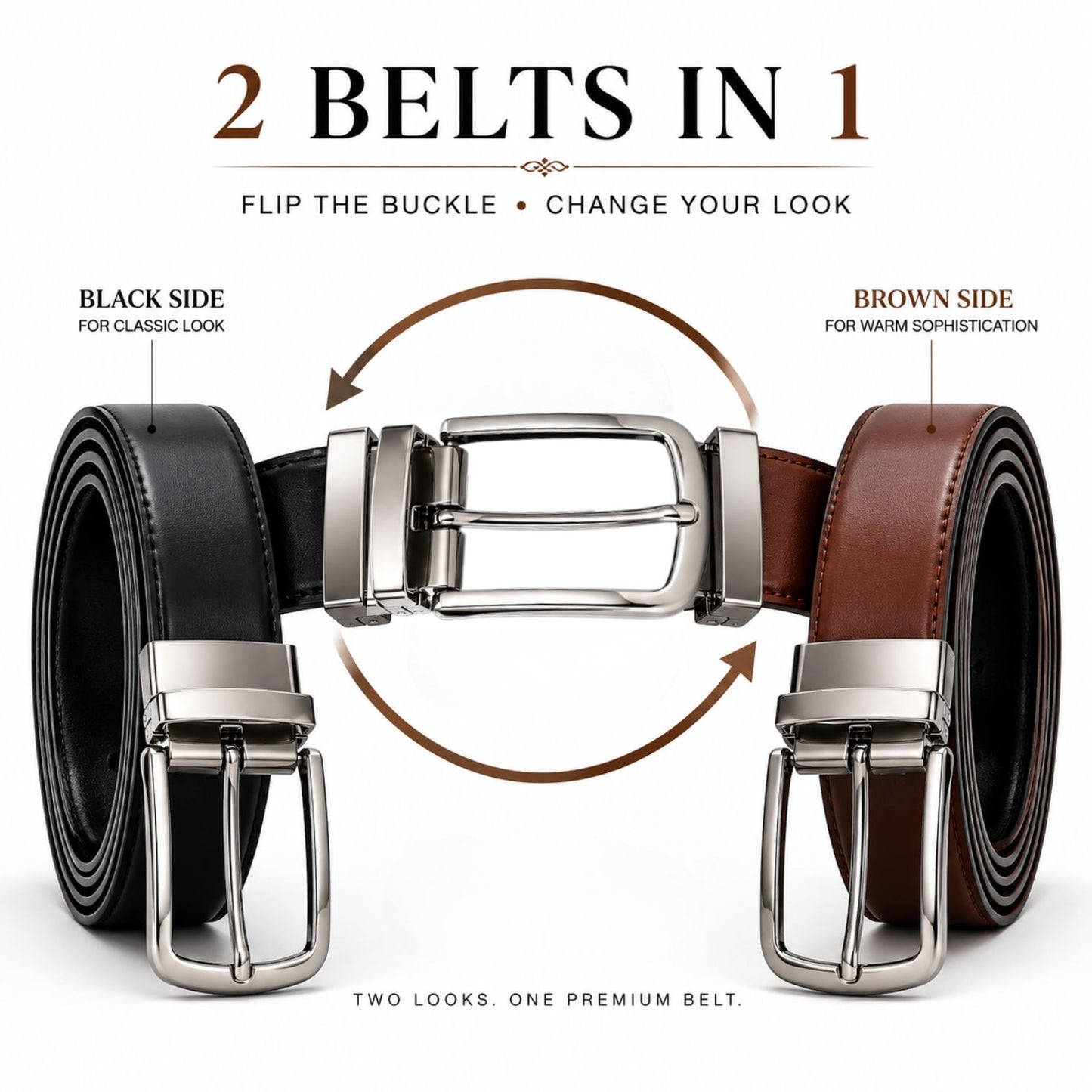 Luxe Reversible Belt (Black & Brown, Leather)