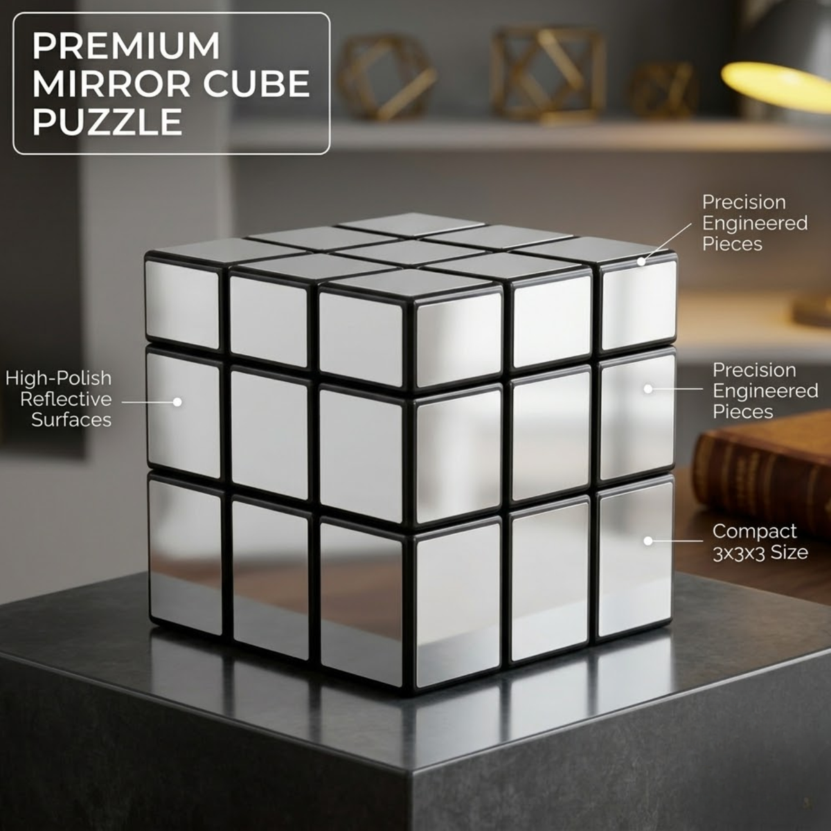 Mirror Cube Puzzle Silver 3x3 | Shape Shifting Magic Cube with Smooth Turning | Brain Teaser Puzzle Toy for Kids, Teens & Adults | Logic, Spatial Reasoning & Problem Solving Game
