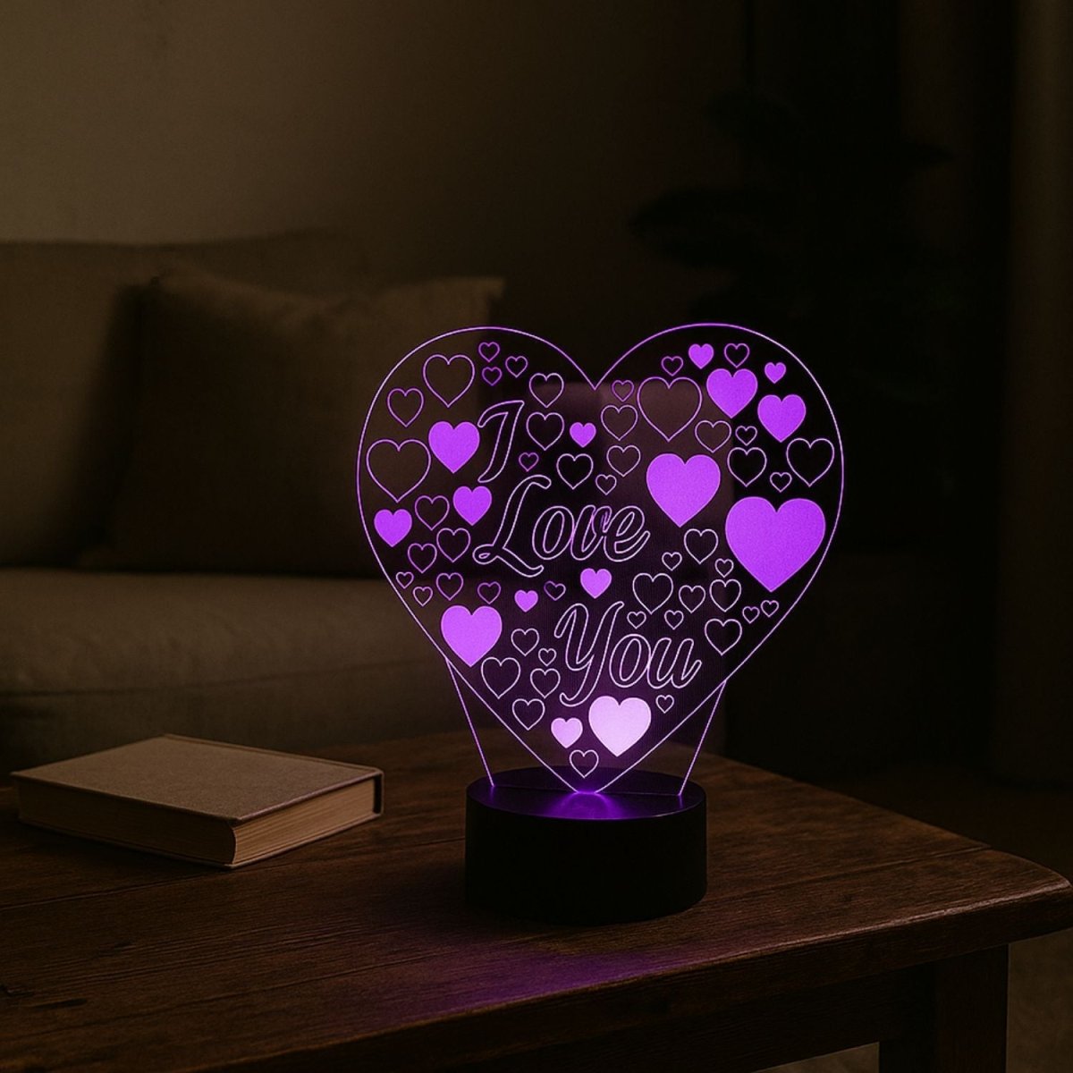 3D LED Lamp - 7 Kleuren Verandering, USB-aansluiting, Met Acrylplaat, Afmeting 195 Mm