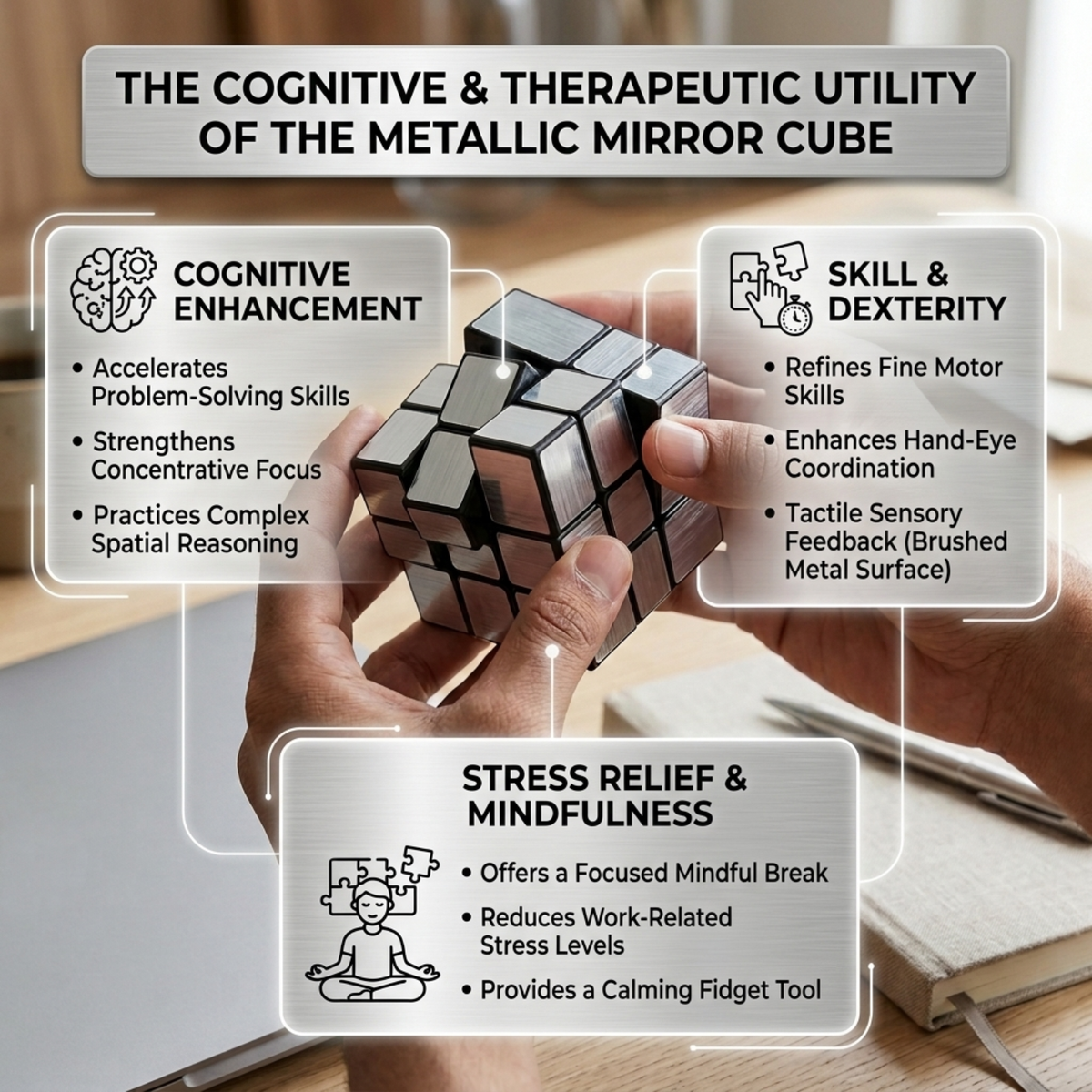 Mirror Cube Puzzle Silver 3x3 | Shape Shifting Magic Cube with Smooth Turning | Brain Teaser Puzzle Toy for Kids, Teens & Adults | Logic, Spatial Reasoning & Problem Solving Game