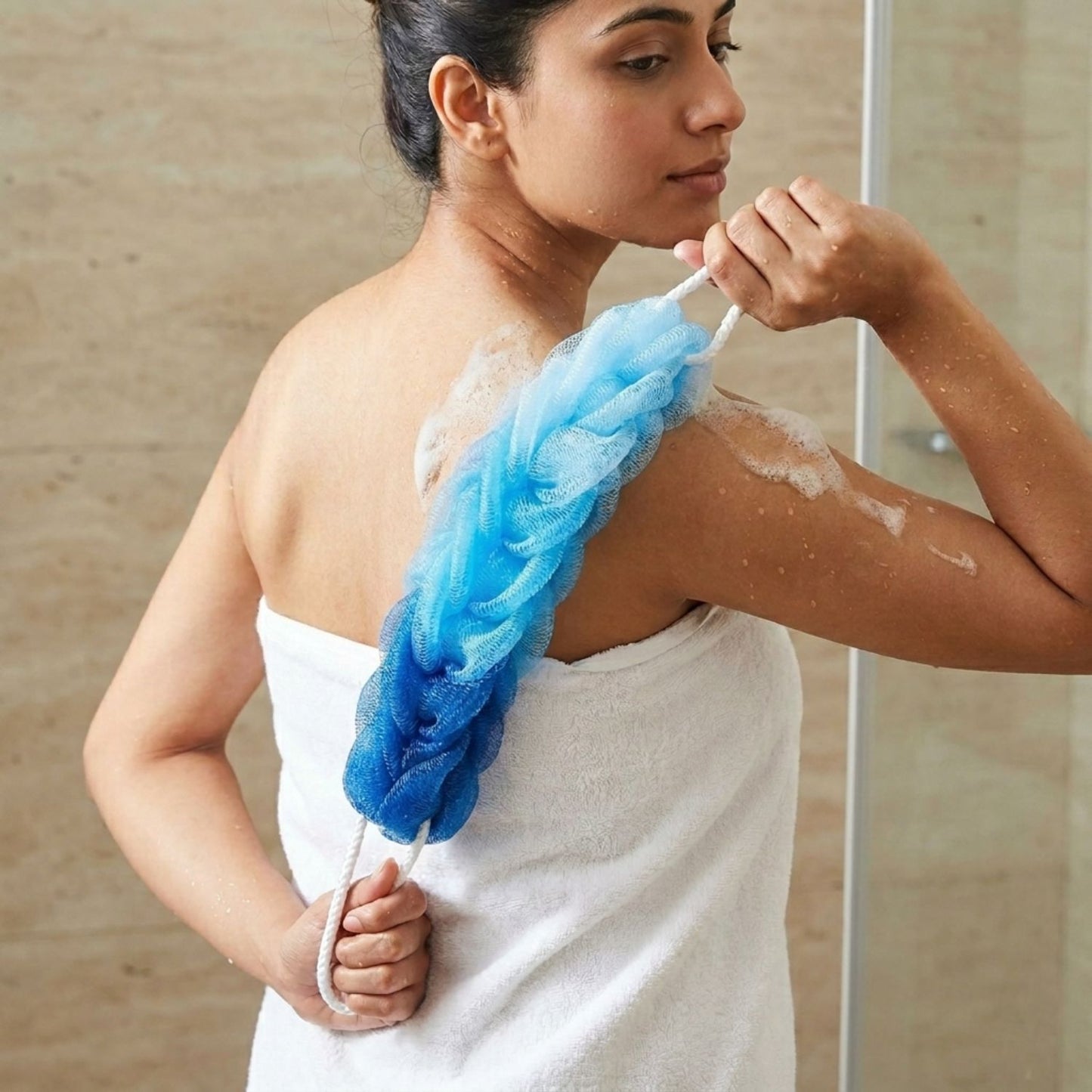 Bath Sponge Scrubber, Exfoliator & Loofah Set (Blue)