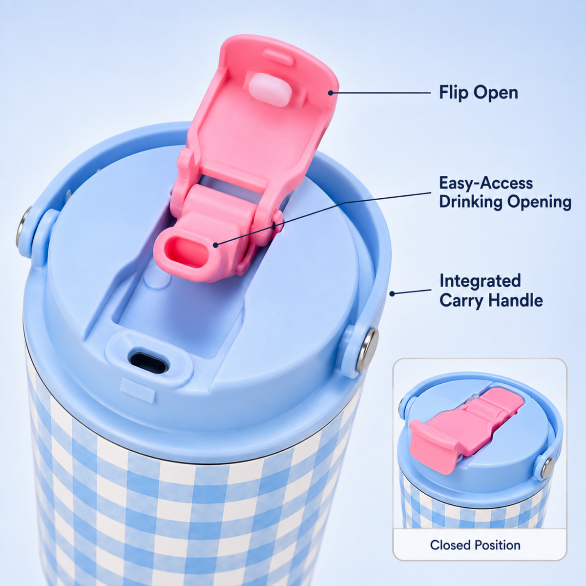 750 ml Cute Stainless Steel Tumbler with Flip Top Lid (Blue Pink)