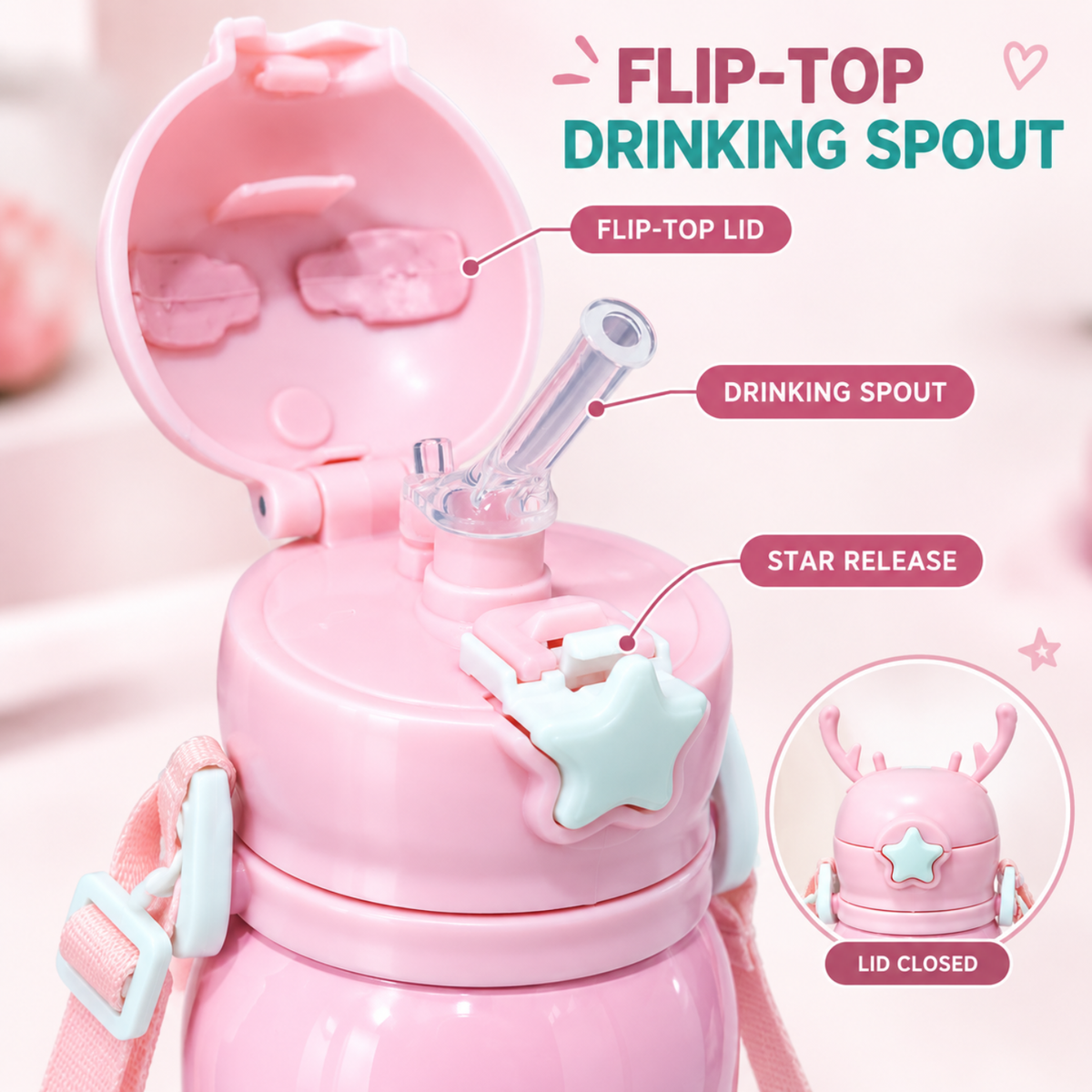 Kids Unicorn Stainless Steel Sipper Water Bottle, 750 ml, Pink