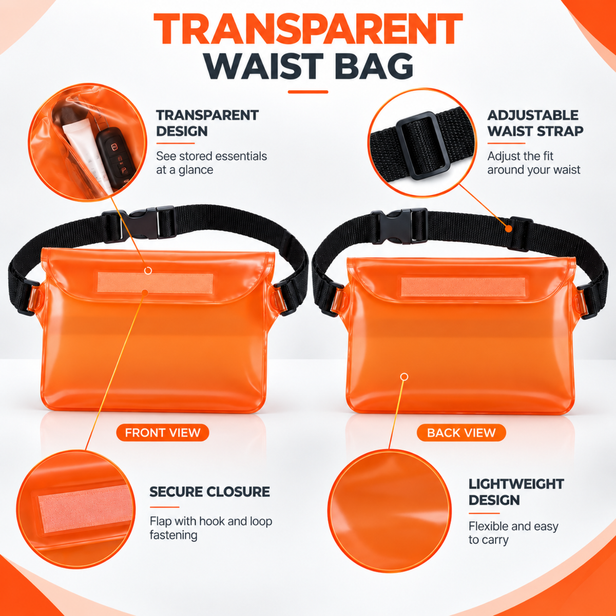 Waterproof Phone Pouch Transparent Mini Dry Bag (ORANGE)