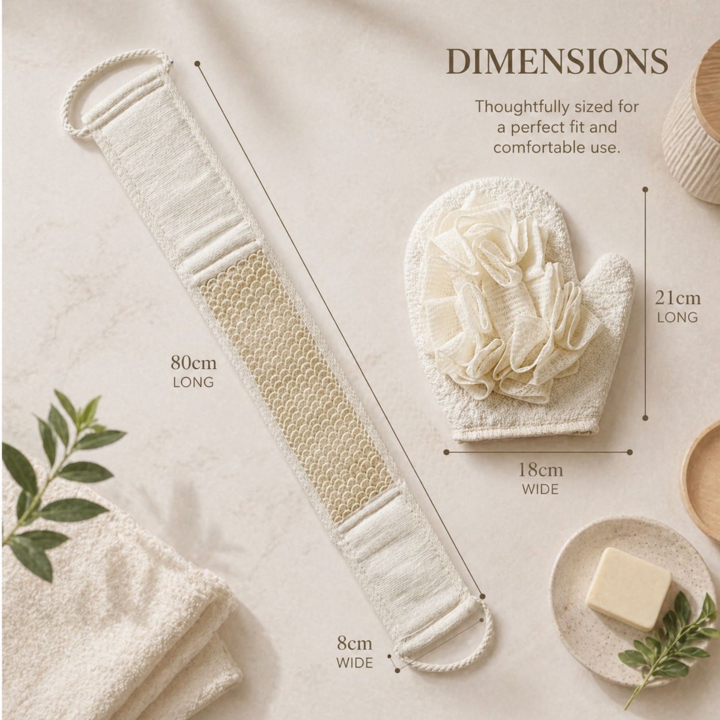 Bath Loofah with Back Scrubber (Cream)