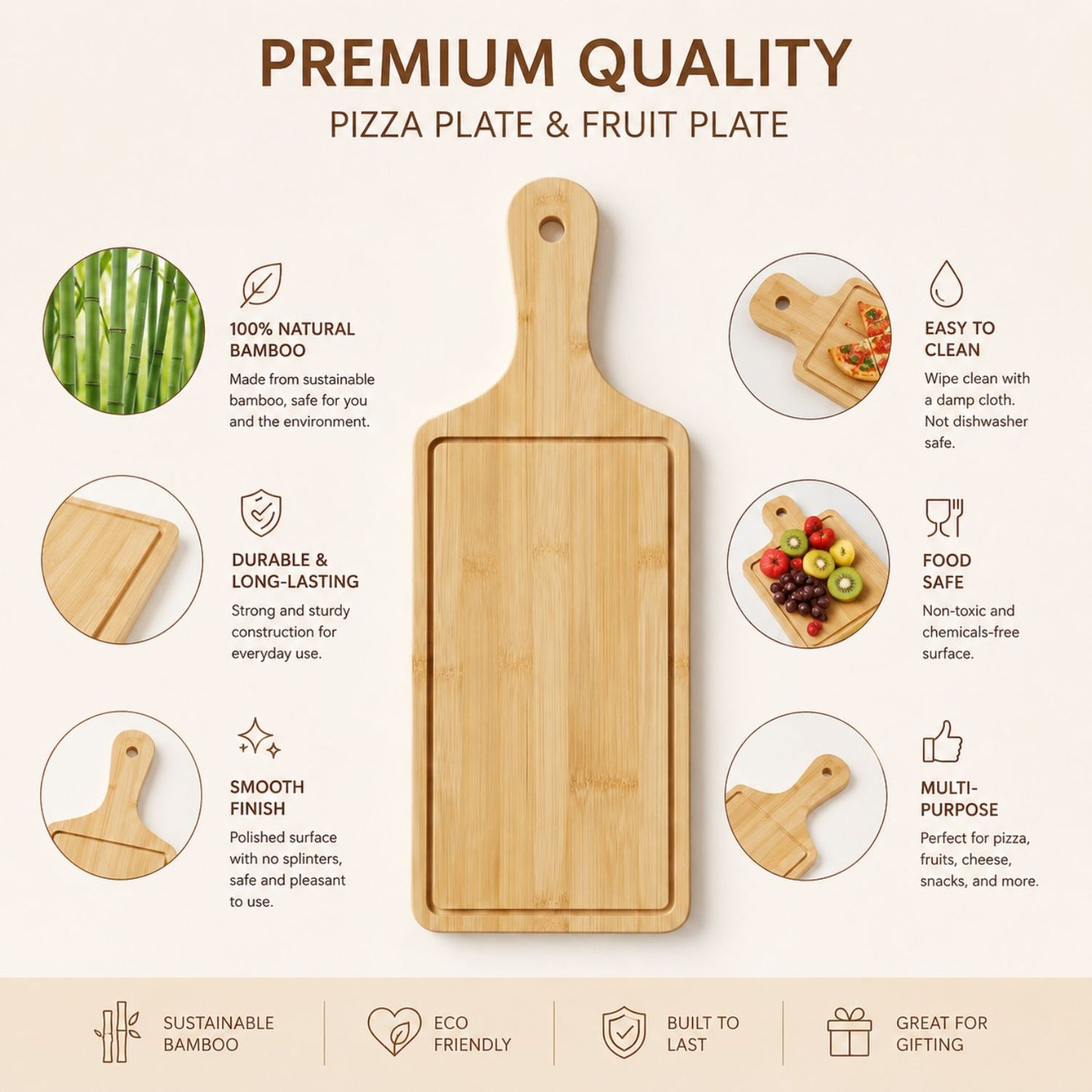 Wooden Pizza Serving Platter Tray