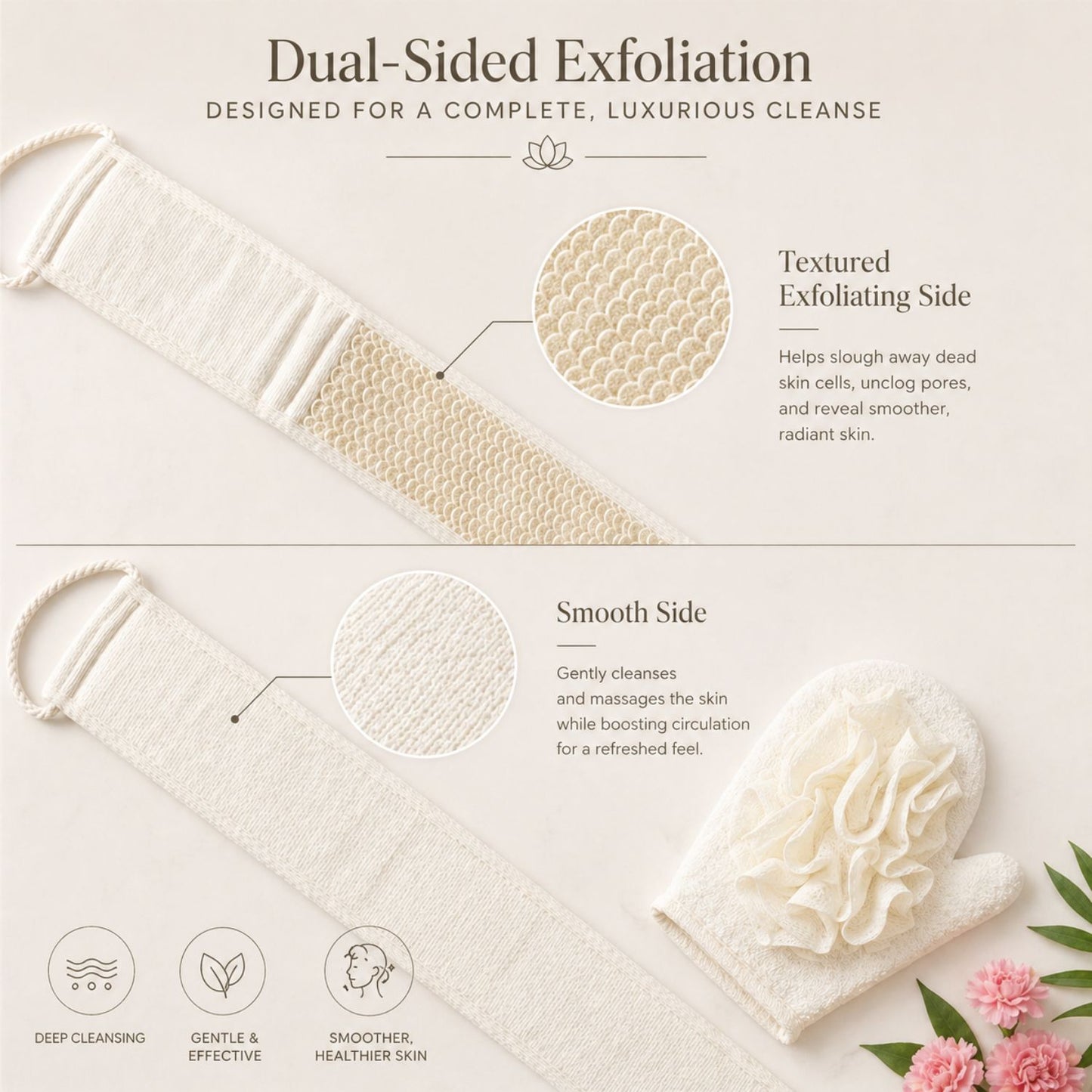 Bath Loofah with Back Scrubber (Cream)