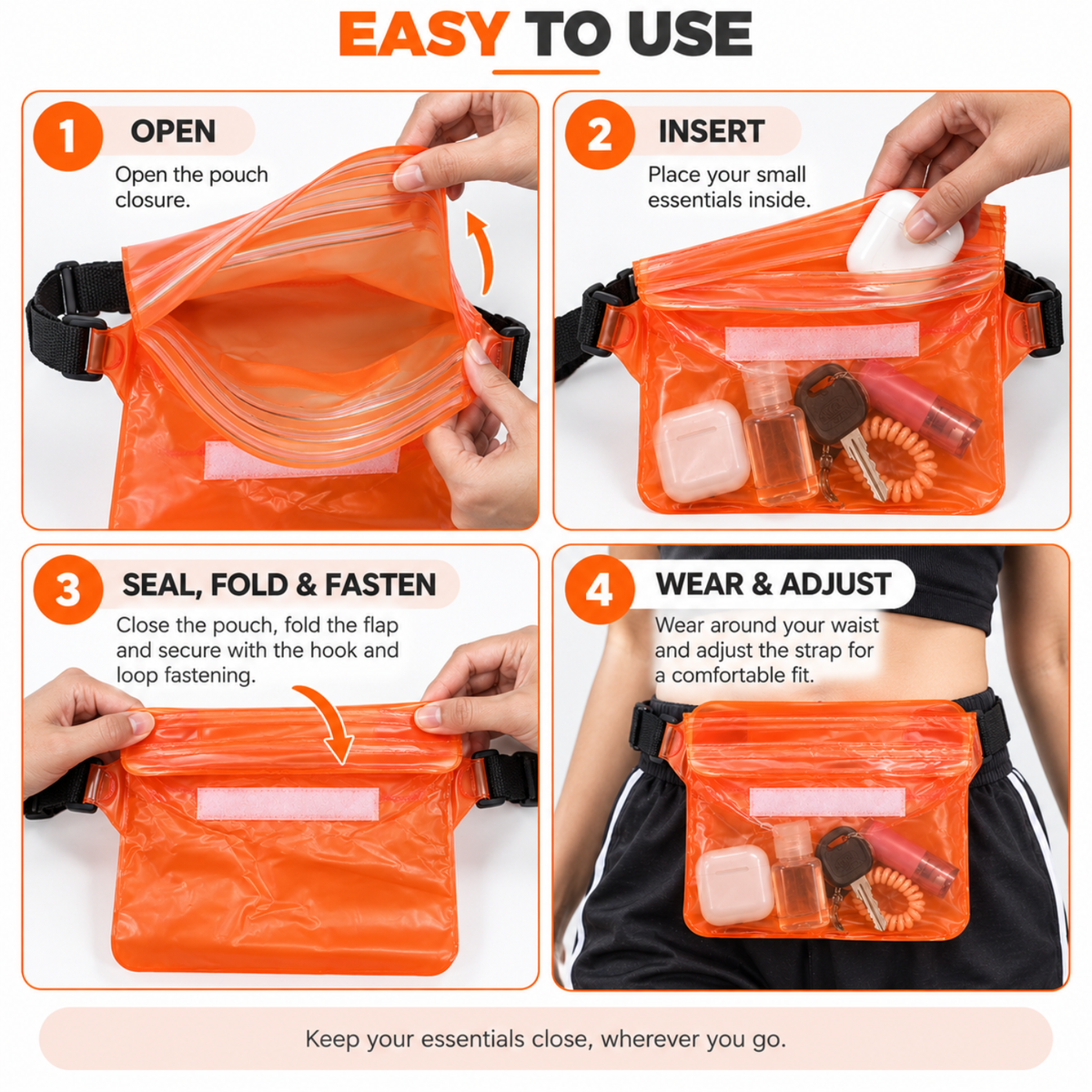 Waterproof Phone Pouch Transparent Mini Dry Bag (ORANGE)
