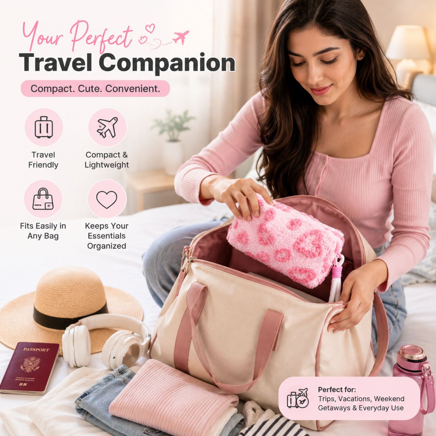 Fur Hearts Travel Pouch (Pink)