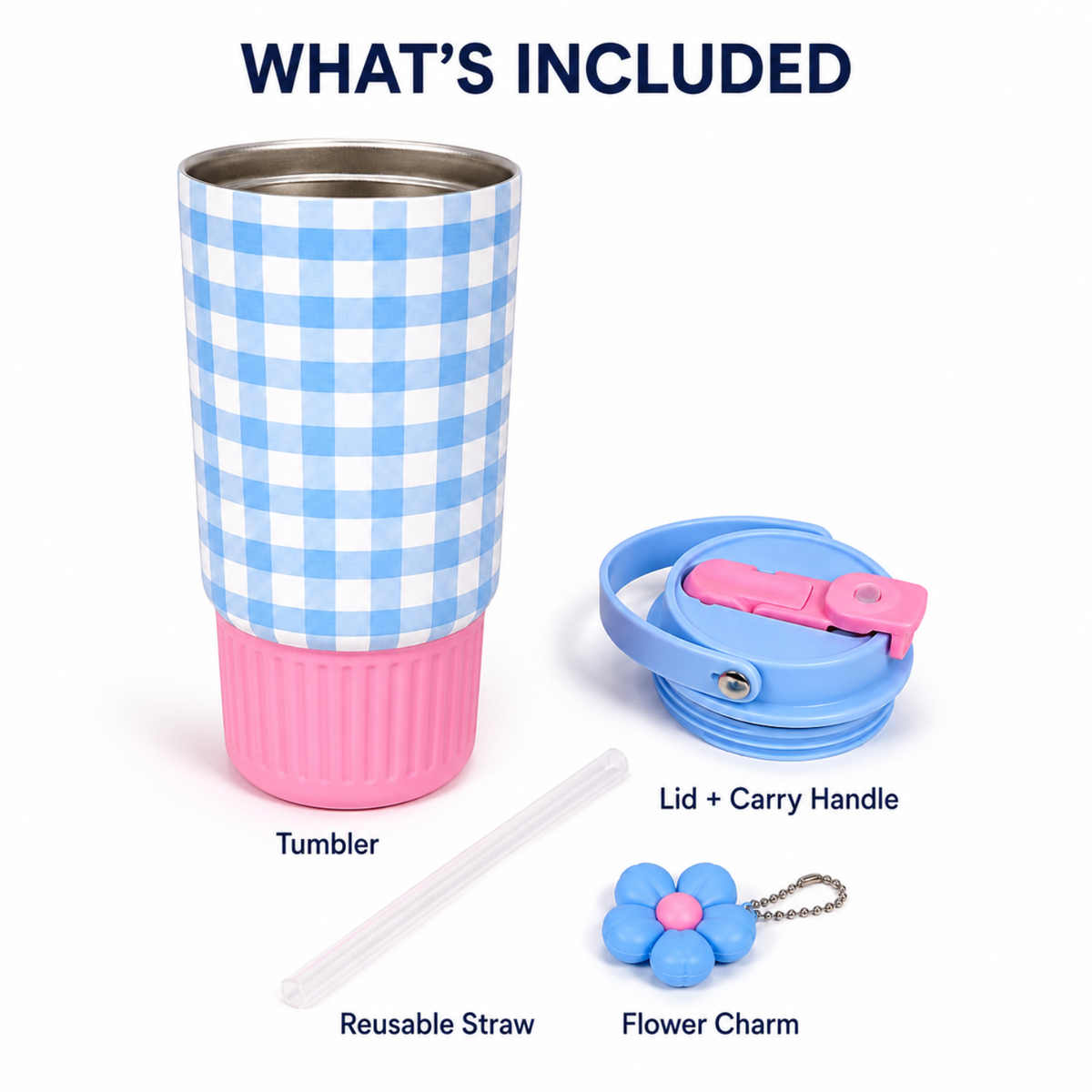 750 ml Cute Stainless Steel Tumbler with Flip Top Lid (Blue Pink)