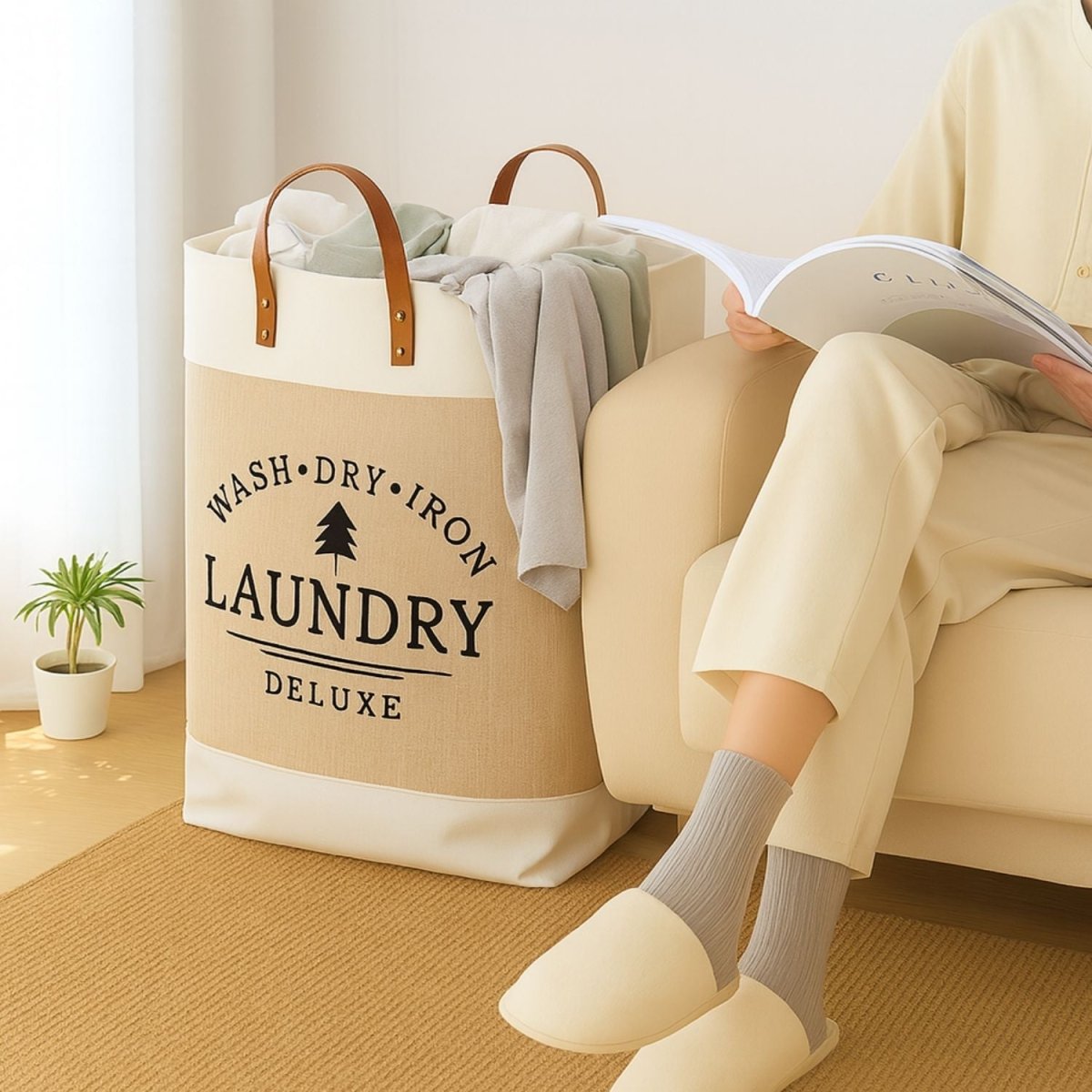 68 - Litre Deluxe Laundry Hamper Basket with Handles Laundry Bag - Royalkartlaundry bag