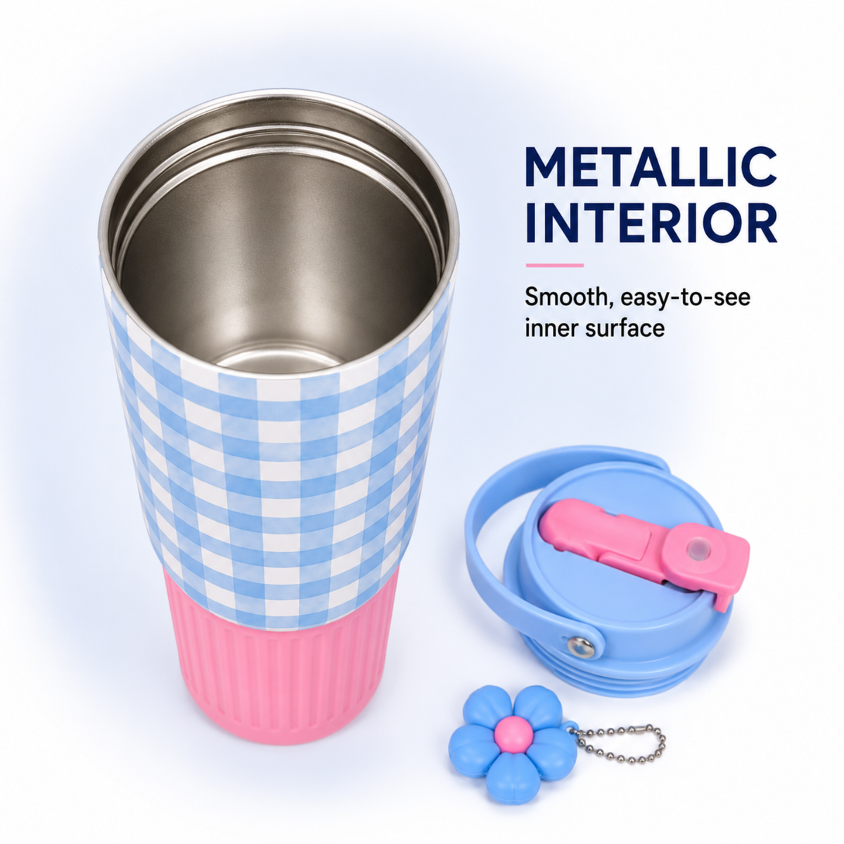 750 ml Cute Stainless Steel Tumbler with Flip Top Lid (Blue Pink)