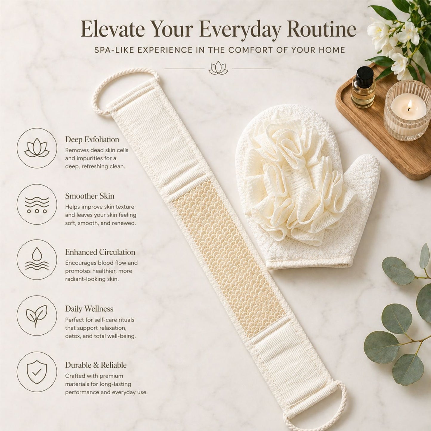 Bath Loofah with Back Scrubber (Cream)
