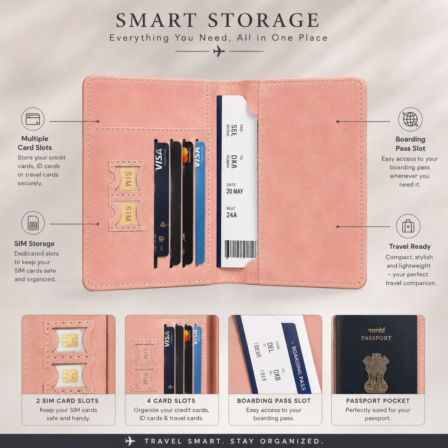 Passport Cover Set (Pink & Grey - Pack of 2)