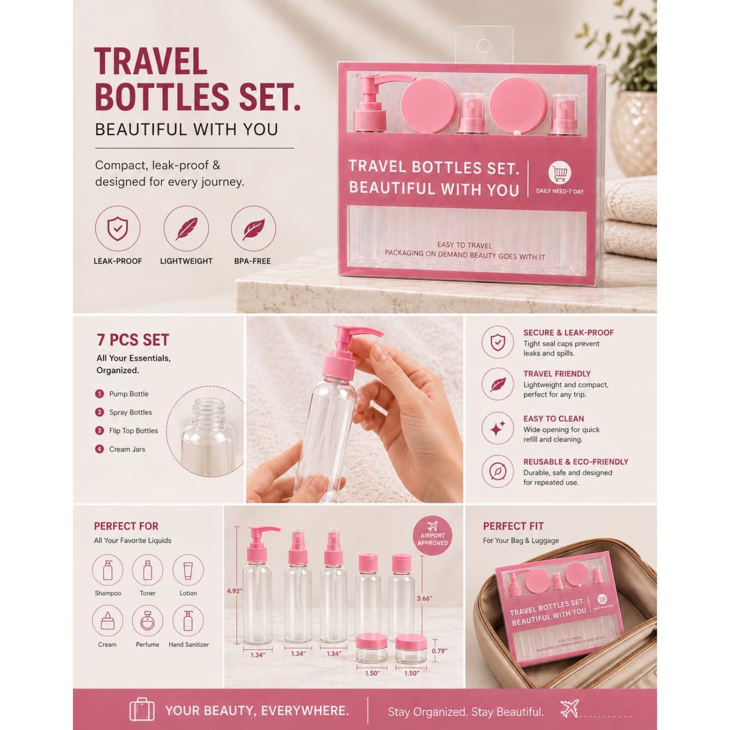 Travel Bottle Set (Pink)