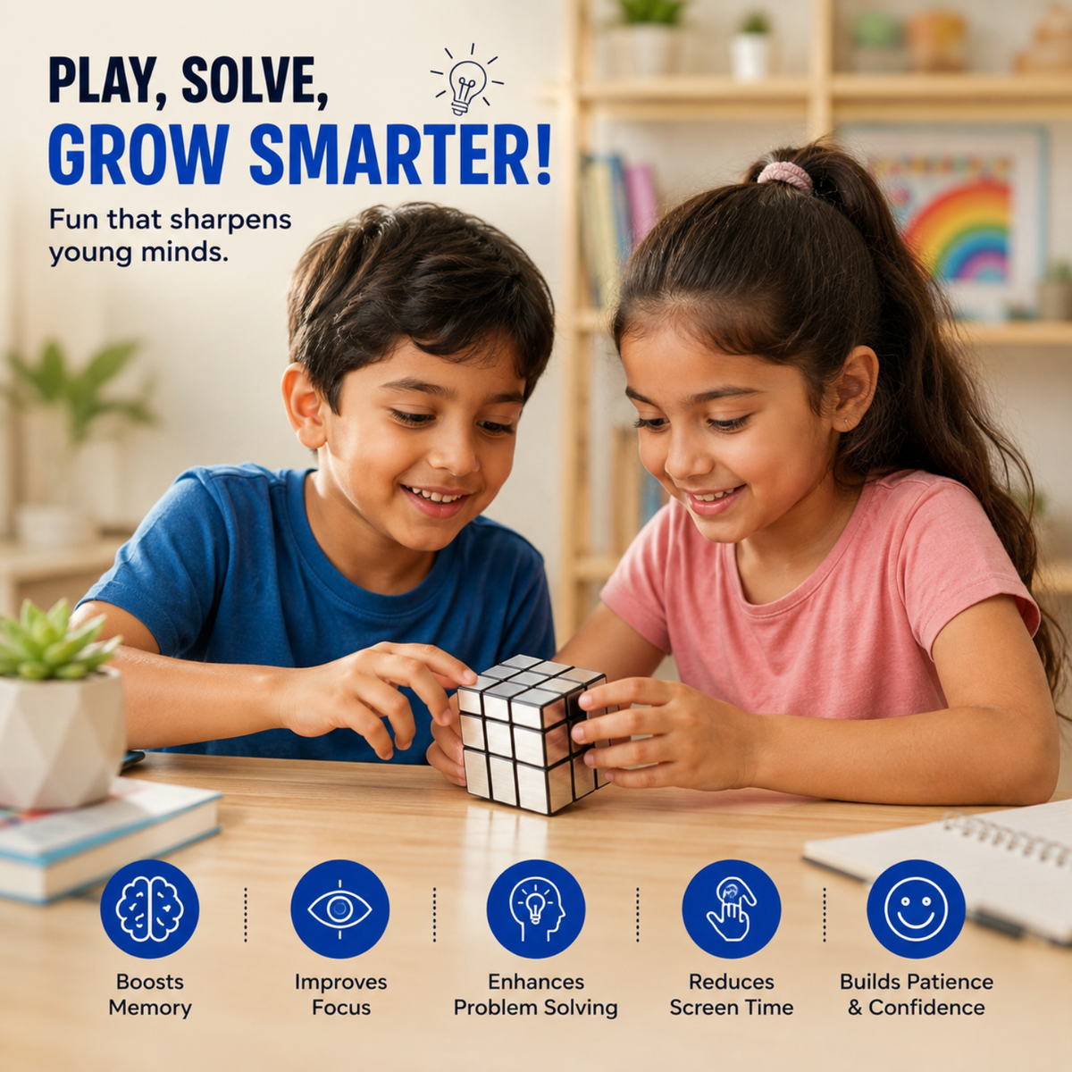 Mirror Cube Puzzle Silver 3x3 | Shape Shifting Magic Cube with Smooth Turning | Brain Teaser Puzzle Toy for Kids, Teens & Adults | Logic, Spatial Reasoning & Problem Solving Game